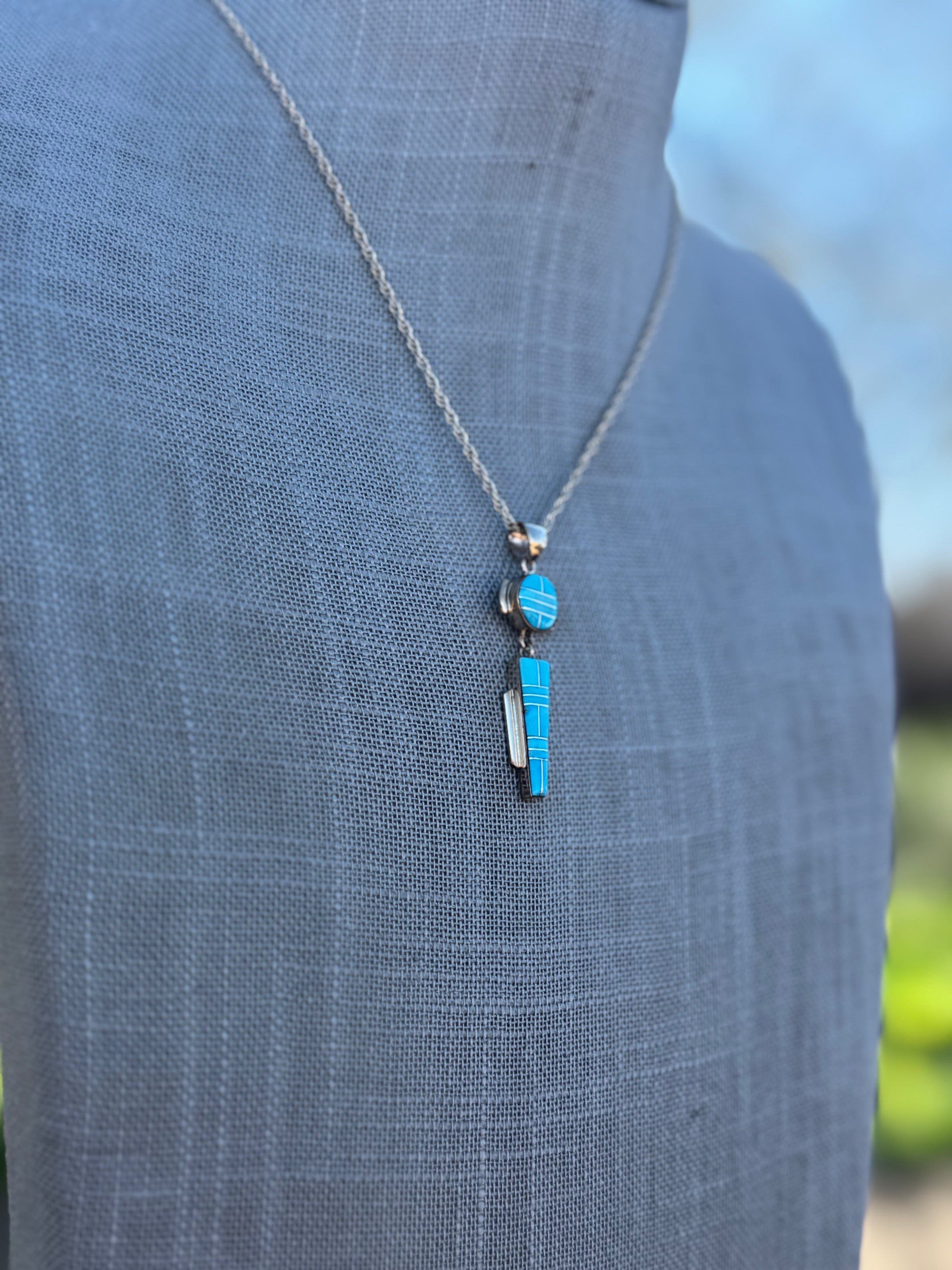 Handmade Gold Filled Over Sterling Silver & Turquoise Inlay Pendant Necklace