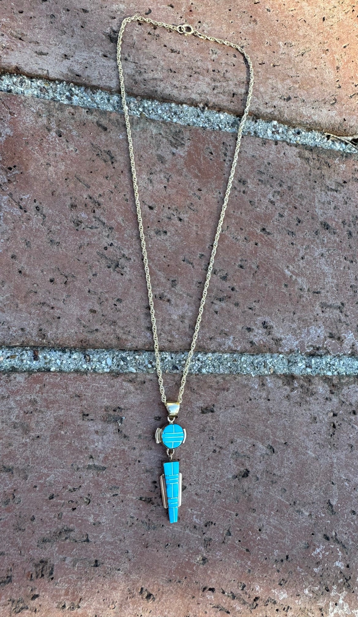 Handmade Gold Filled Over Sterling Silver & Turquoise Inlay Pendant Necklace