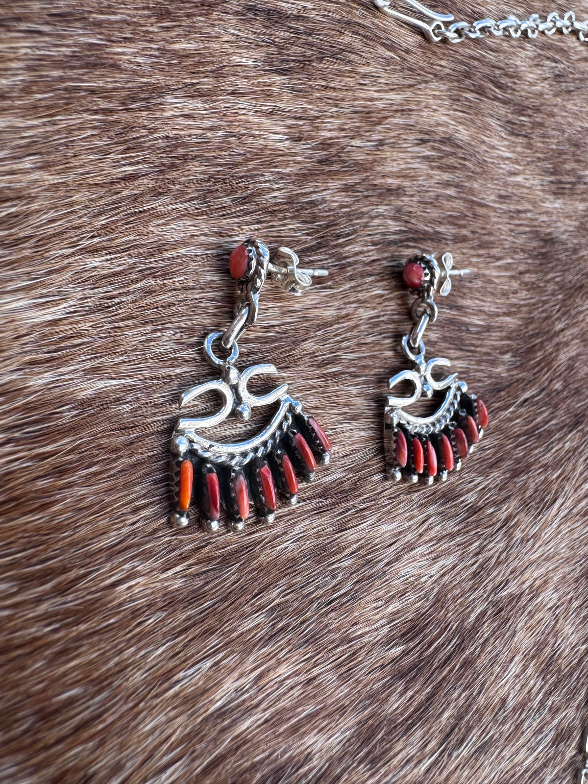 Handmade Sterling Silver & Red Spiny Needlepoint Necklace Set