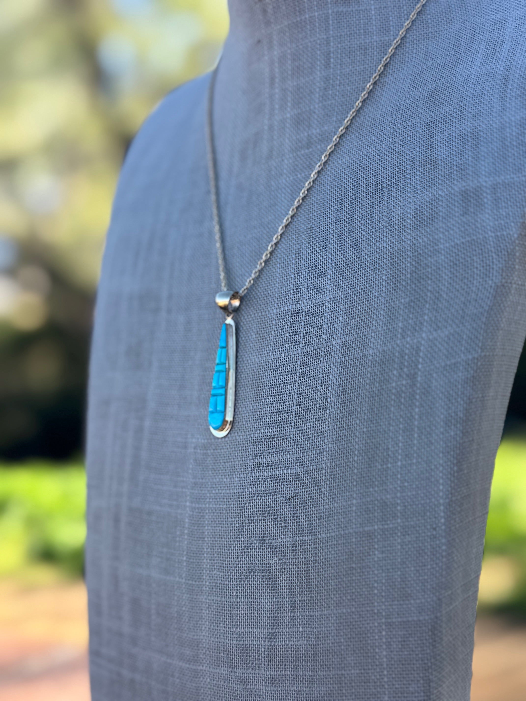 Handmade Gold Filled Over Sterling Silver & Turquoise Inlay Pendant Necklace
