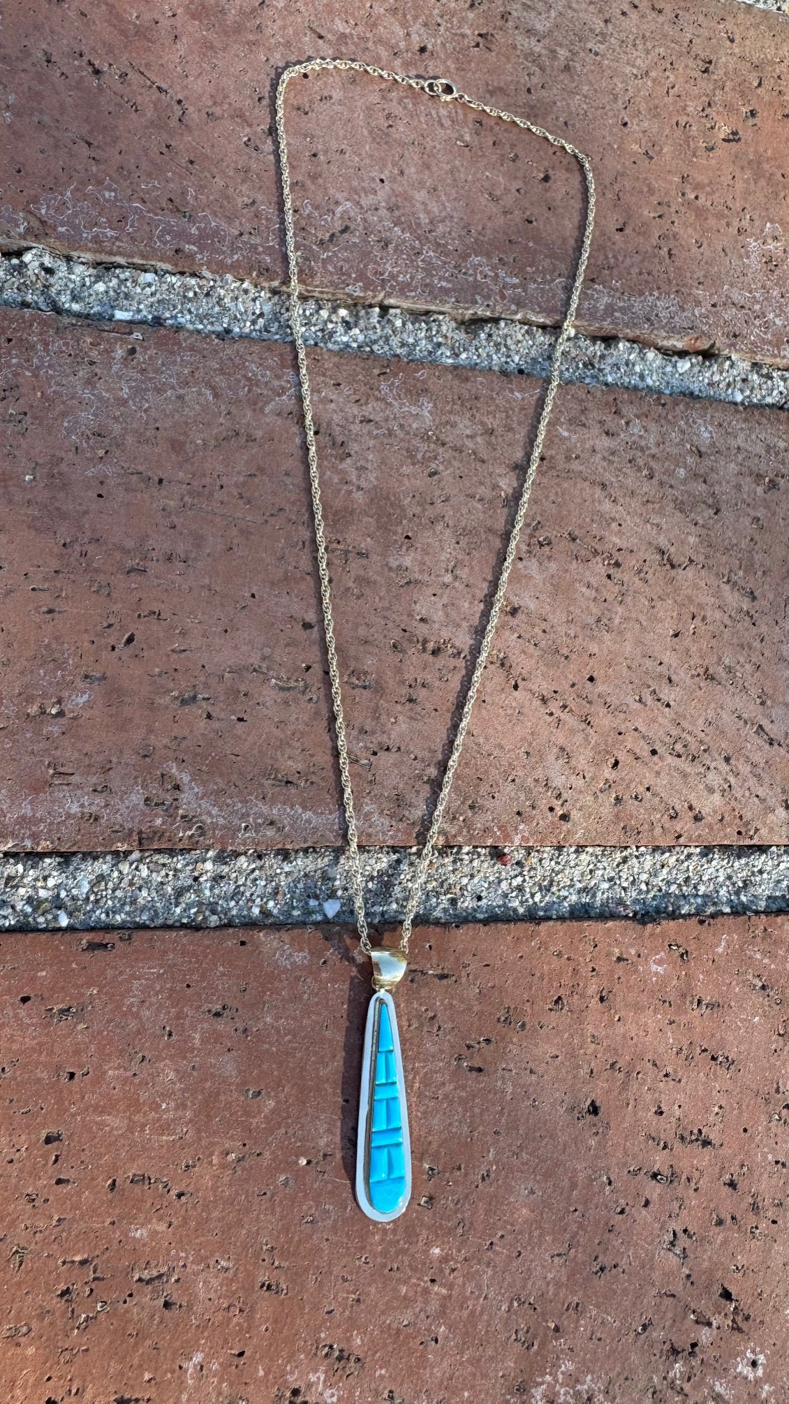 Handmade Gold Filled Over Sterling Silver & Turquoise Inlay Pendant Necklace