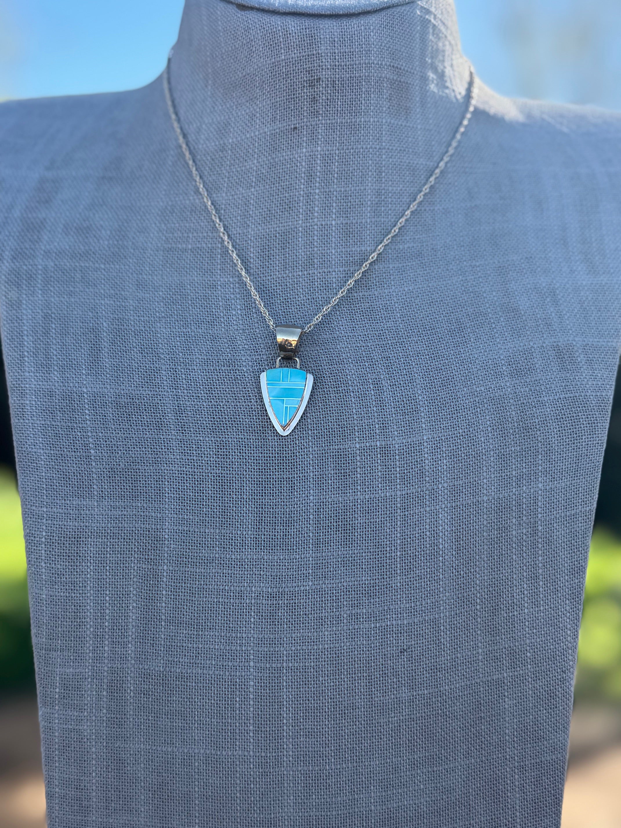 Handmade Gold Filled Over Sterling Silver & Turquoise Inlay Pendant Necklace