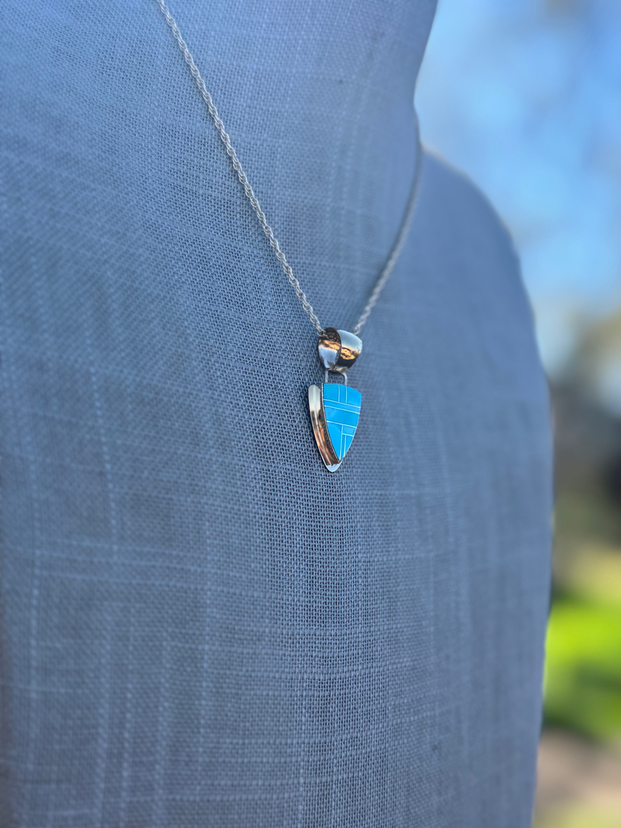 Handmade Gold Filled Over Sterling Silver & Turquoise Inlay Pendant Necklace