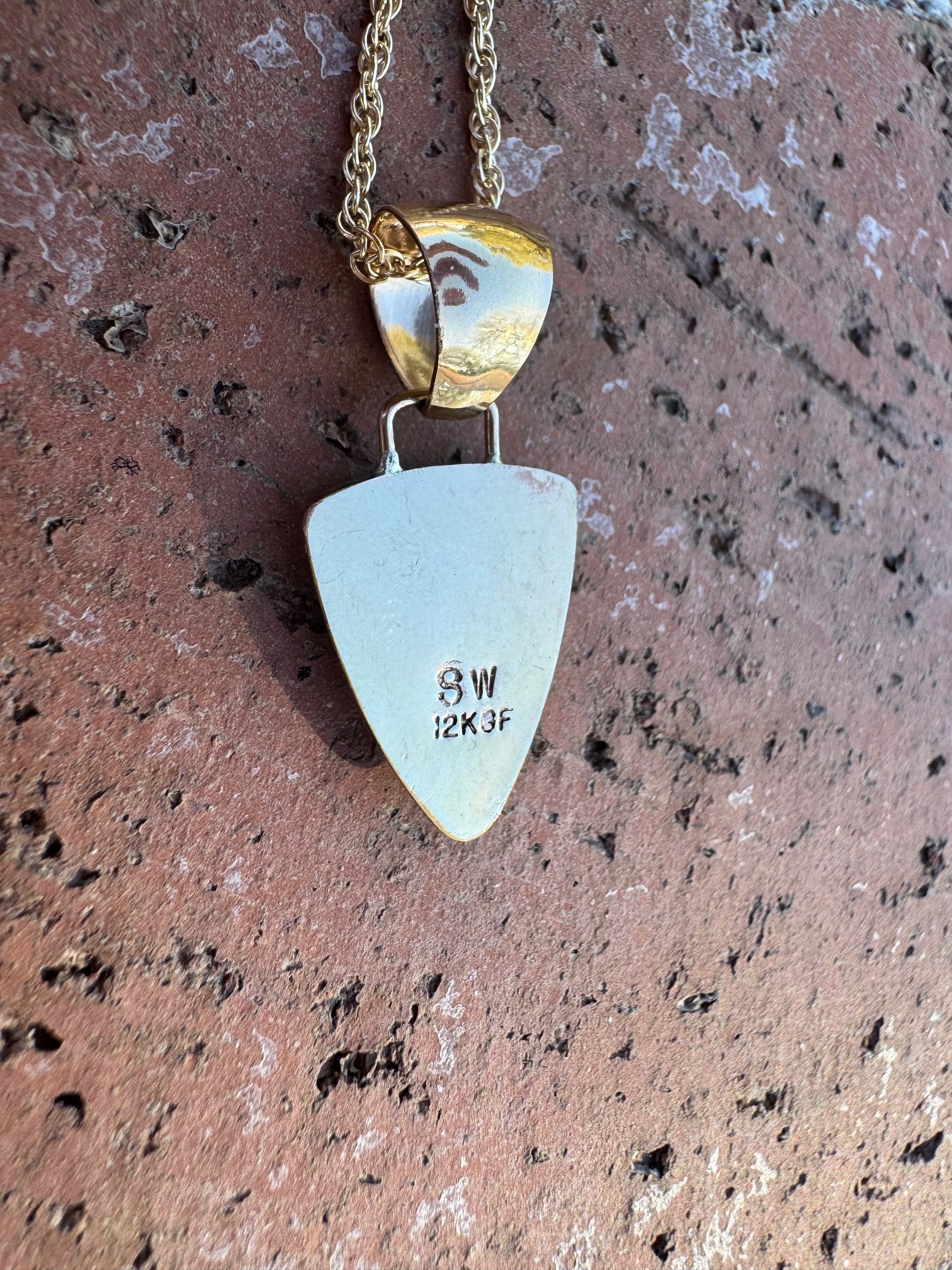 Handmade Gold Filled Over Sterling Silver & Turquoise Inlay Pendant Necklace