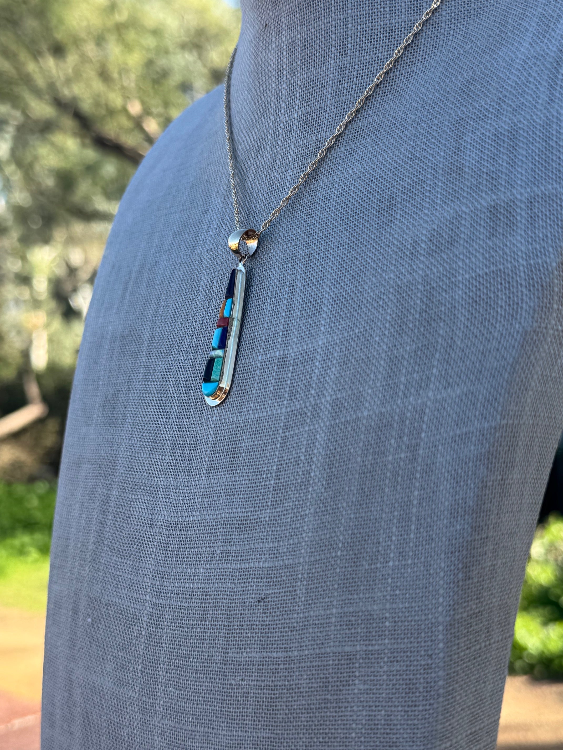 Handmade Gold Filled Over Sterling Silver & Multi Stone Inlay Pendant Necklace