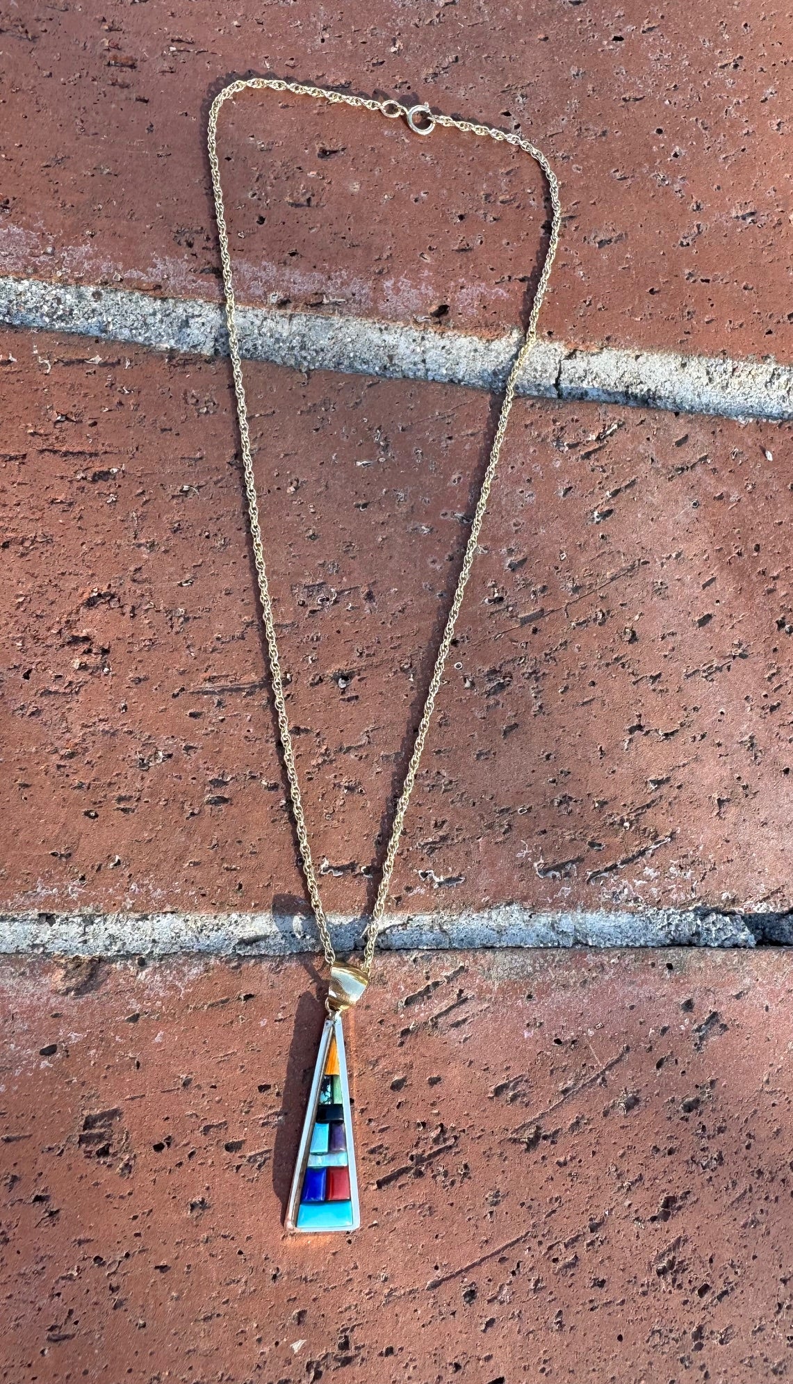 Handmade Gold Filled Over Sterling Silver & Multi Stone Inlay Pendant Necklace