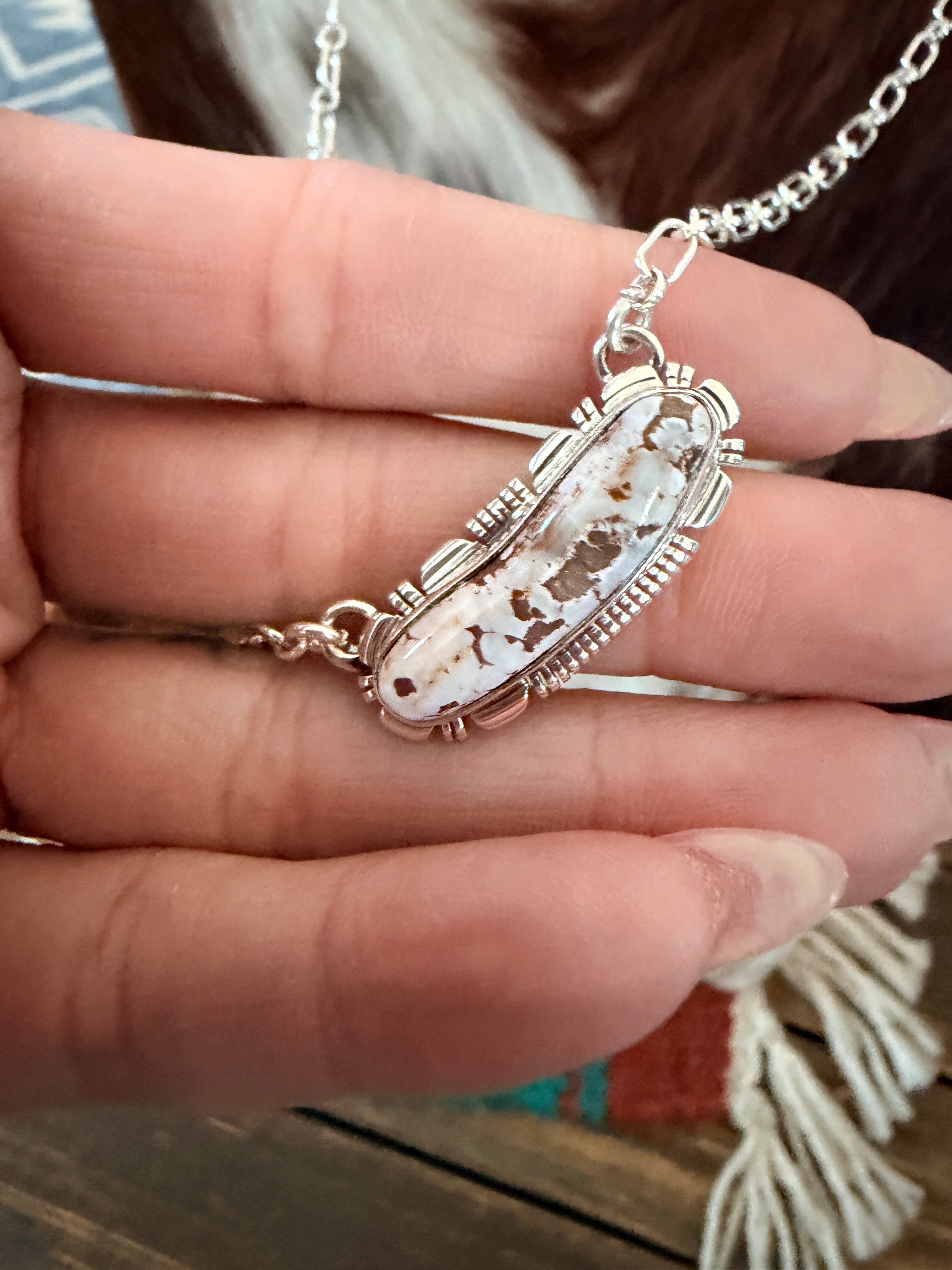 Handcrafted Dry Creek Turquoise & Sterling Silver Necklace by Larry Moses Yazzie