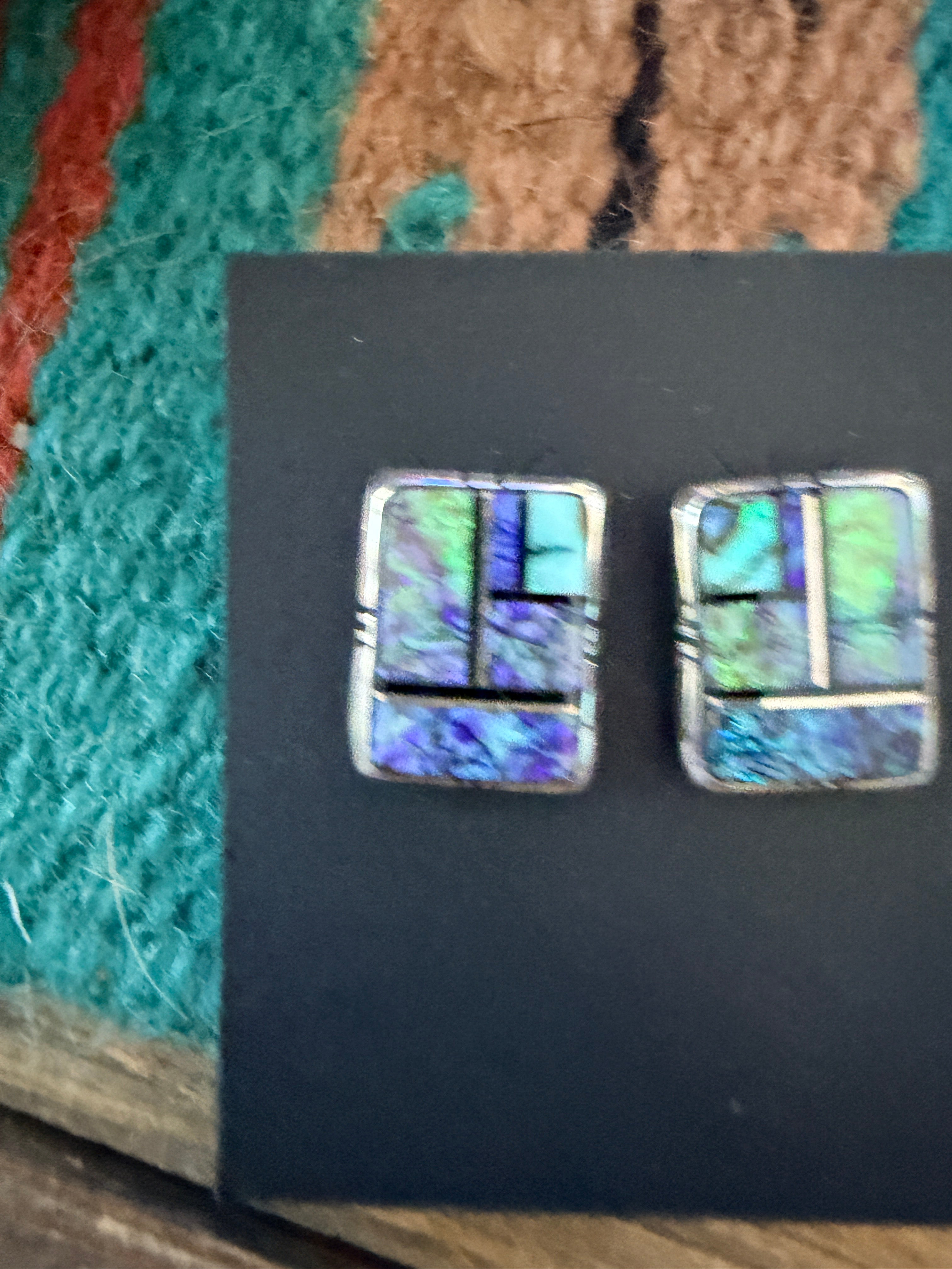 Handcrafted Opal & Sterling Silver Inlay Post Earrings
