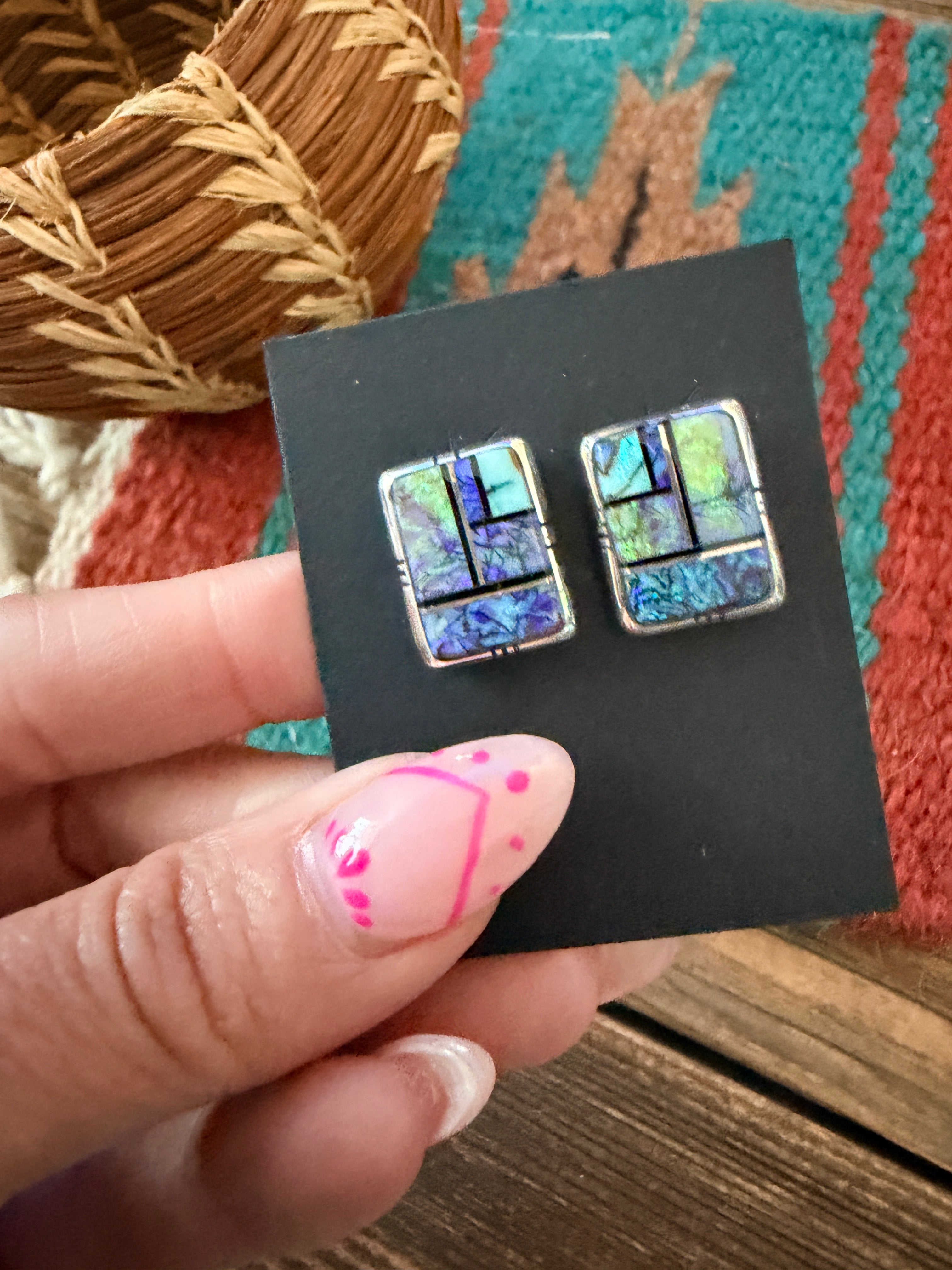 Handcrafted Opal & Sterling Silver Inlay Post Earrings