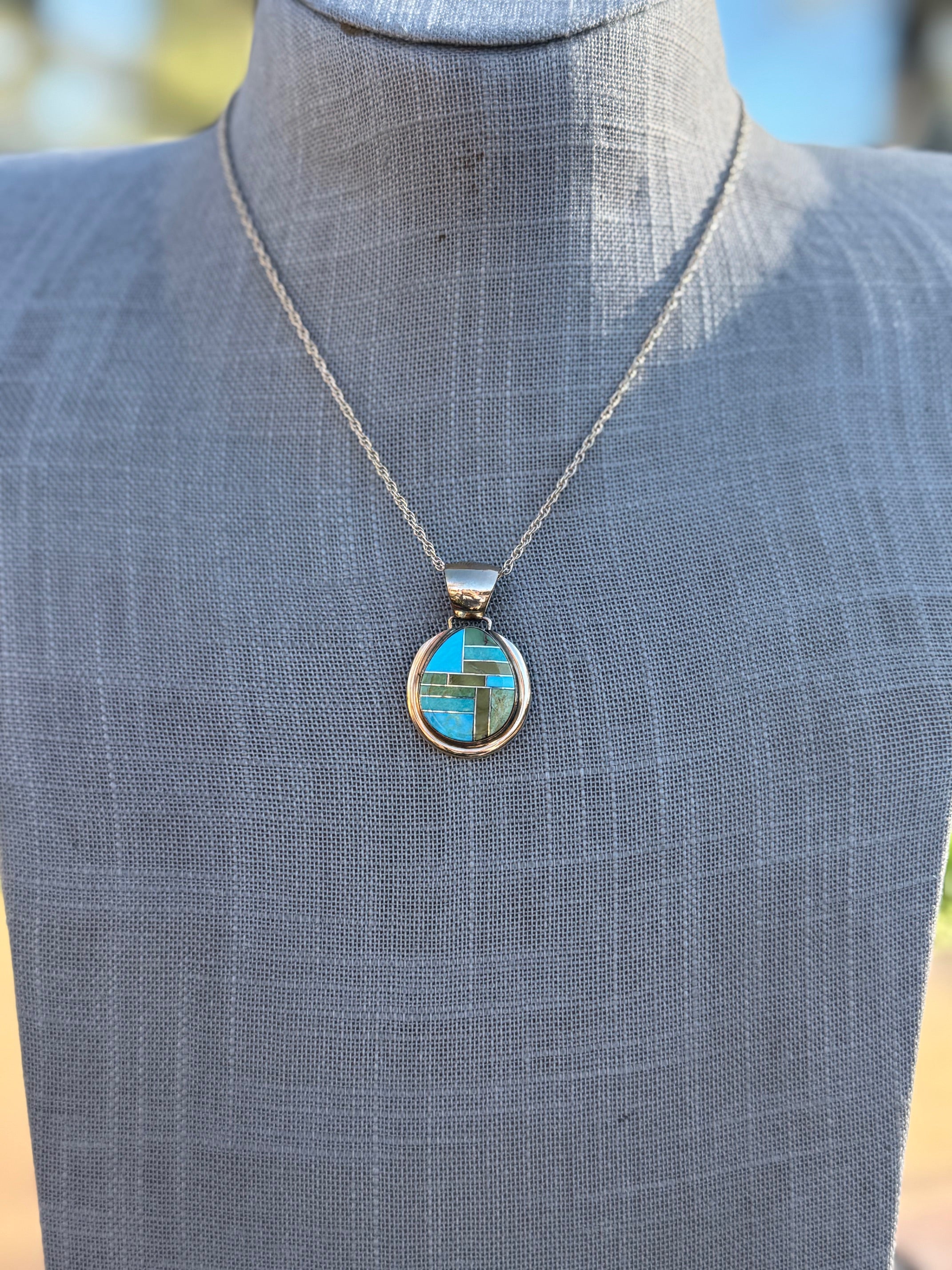 Handmade Gold Filled Over Sterling Silver & Sonoran Mountain Turquoise Inlay Pendant Necklace