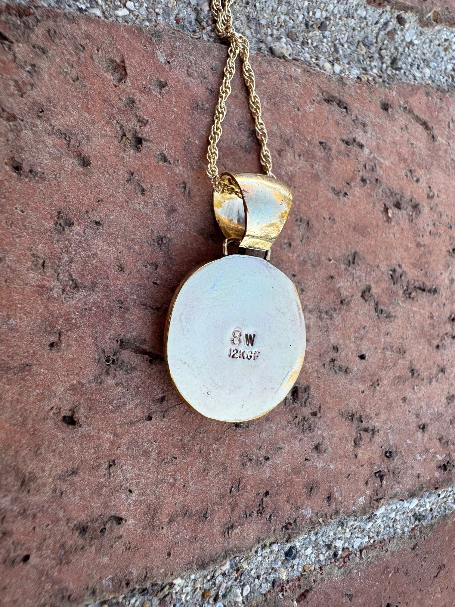 Handmade Gold Filled Over Sterling Silver & Sonoran Mountain Turquoise Inlay Pendant Necklace