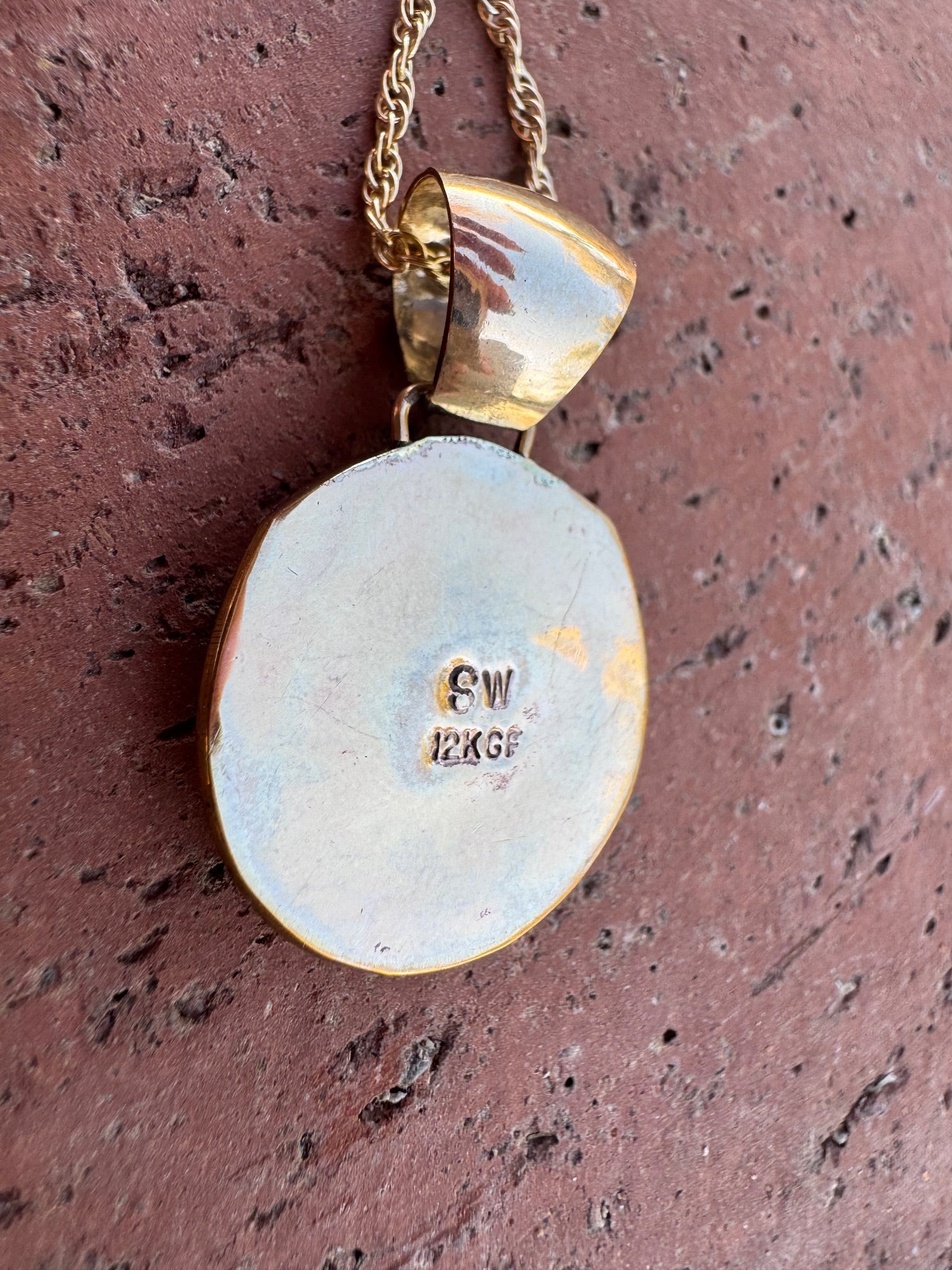 Handmade Gold Filled Over Sterling Silver & Turquoise Inlay Pendant Necklace