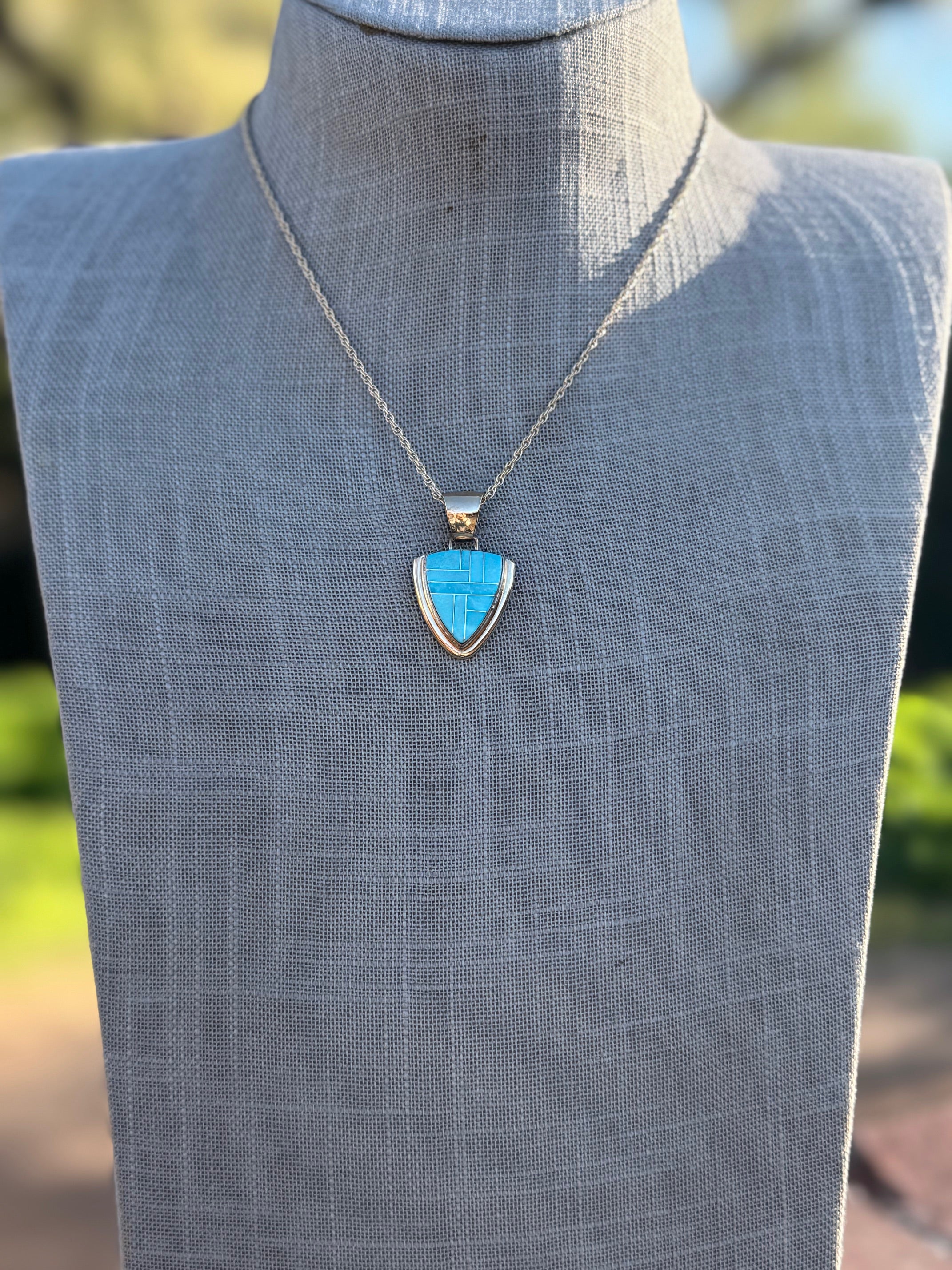 Handmade Gold Filled Over Sterling Silver & Turquoise Inlay Pendant Necklace