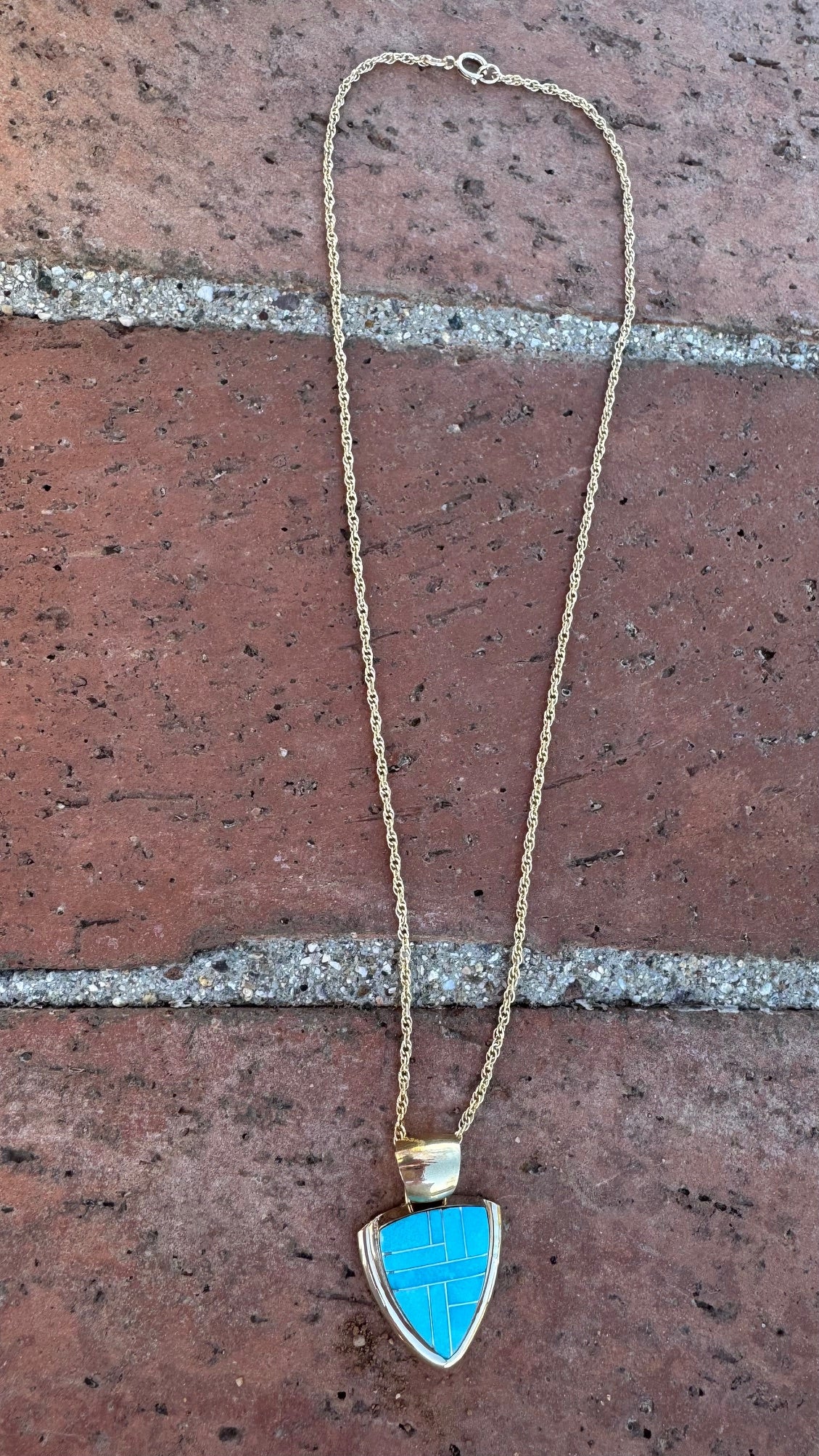 Handmade Gold Filled Over Sterling Silver & Turquoise Inlay Pendant Necklace