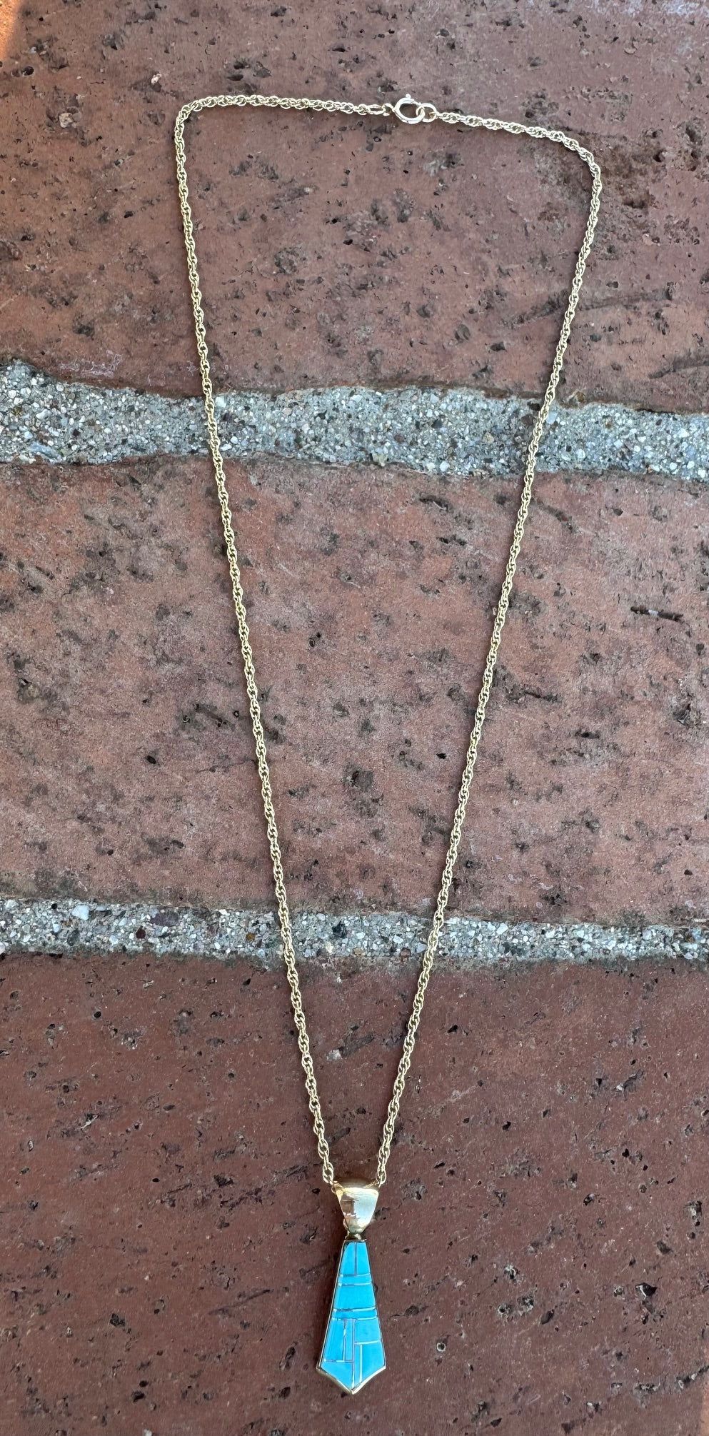 Handmade Gold Filled Over Sterling Silver & Turquoise Inlay Pendant Necklace