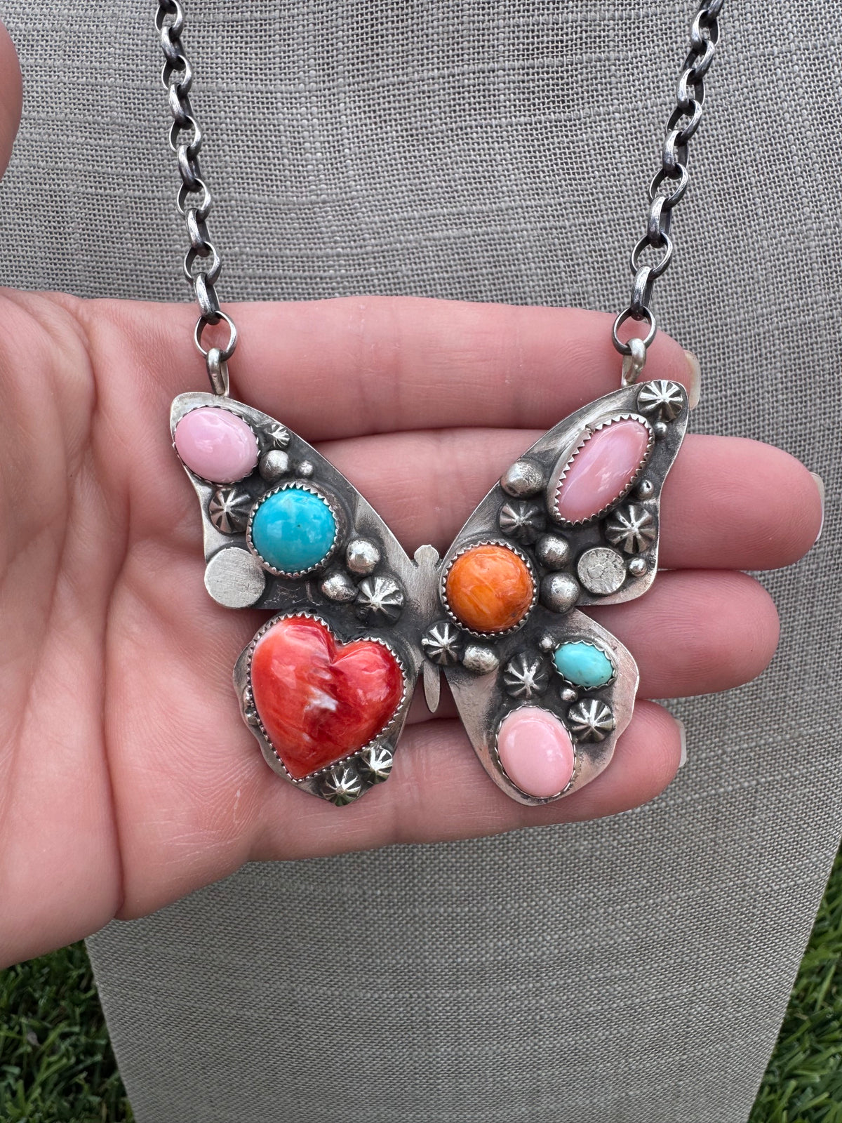 Handmade Sterling Silver & Multi Stone Butterfly 19.75" Necklace by Roaming Buffalo