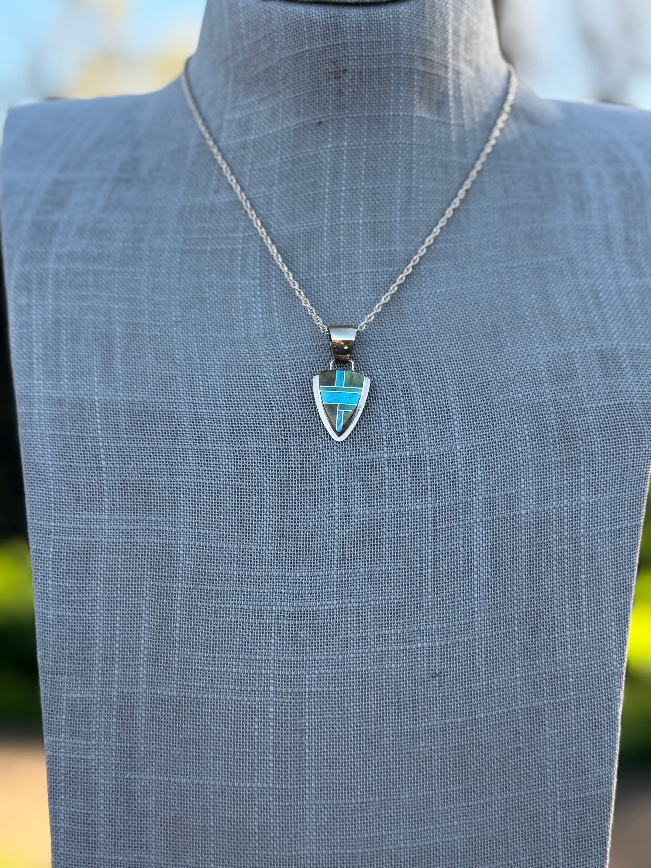 Handmade Gold Filled Over Sterling Silver & Sonoran Mountain Turquoise Inlay Pendant Necklace