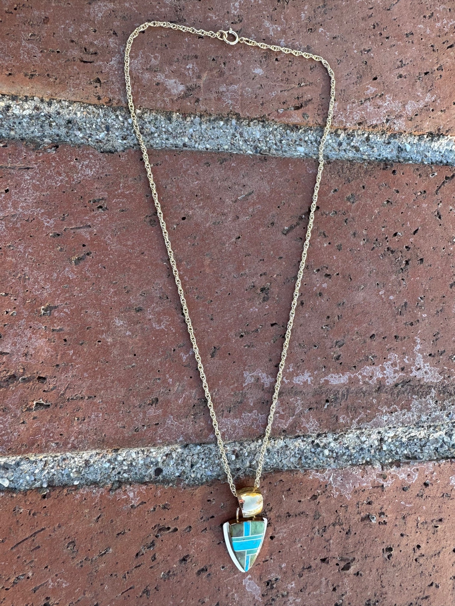 Handmade Gold Filled Over Sterling Silver & Sonoran Mountain Turquoise Inlay Pendant Necklace