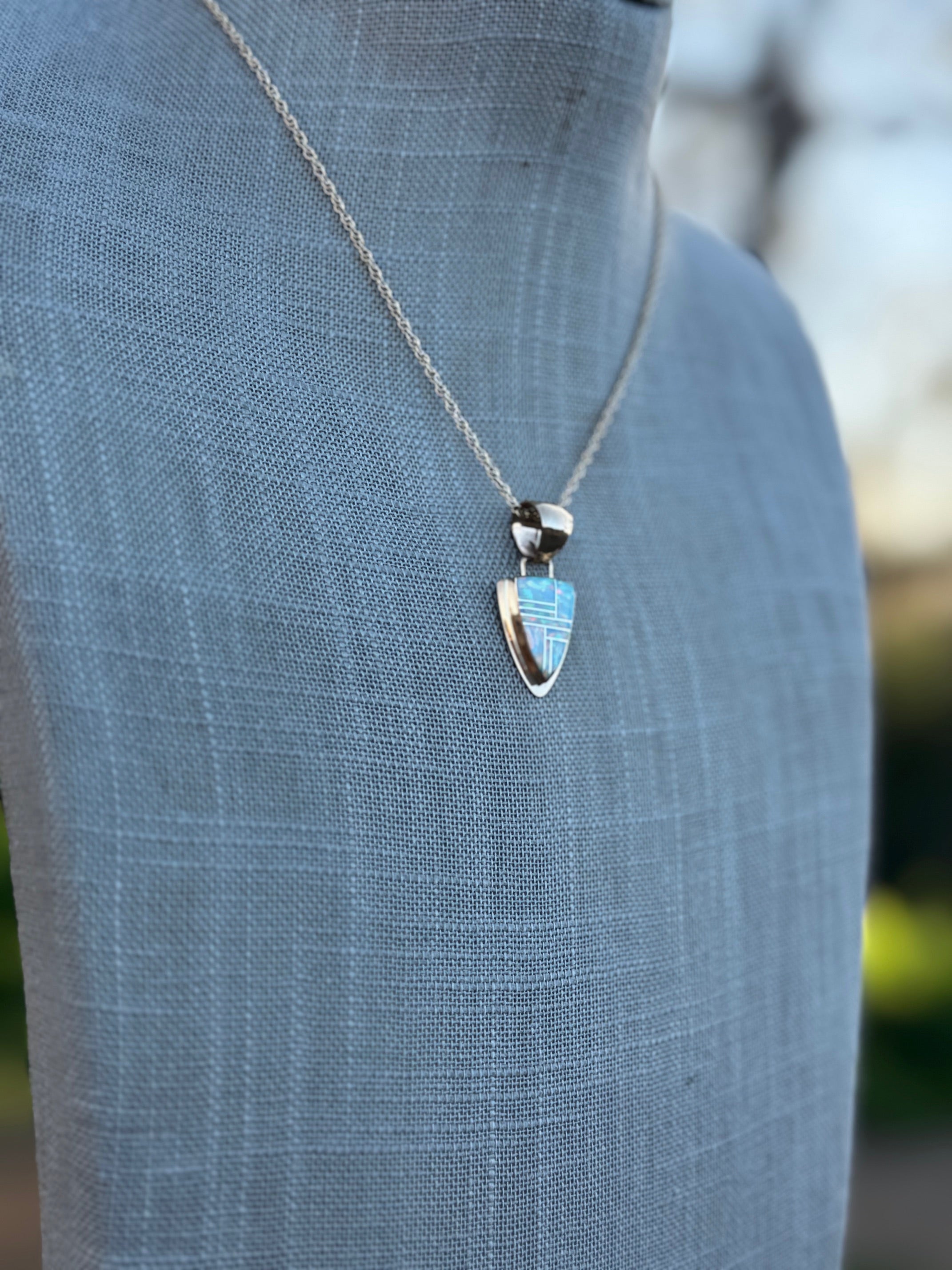 Handmade Gold Filled Over Sterling Silver & Opal Inlay Pendant Necklace