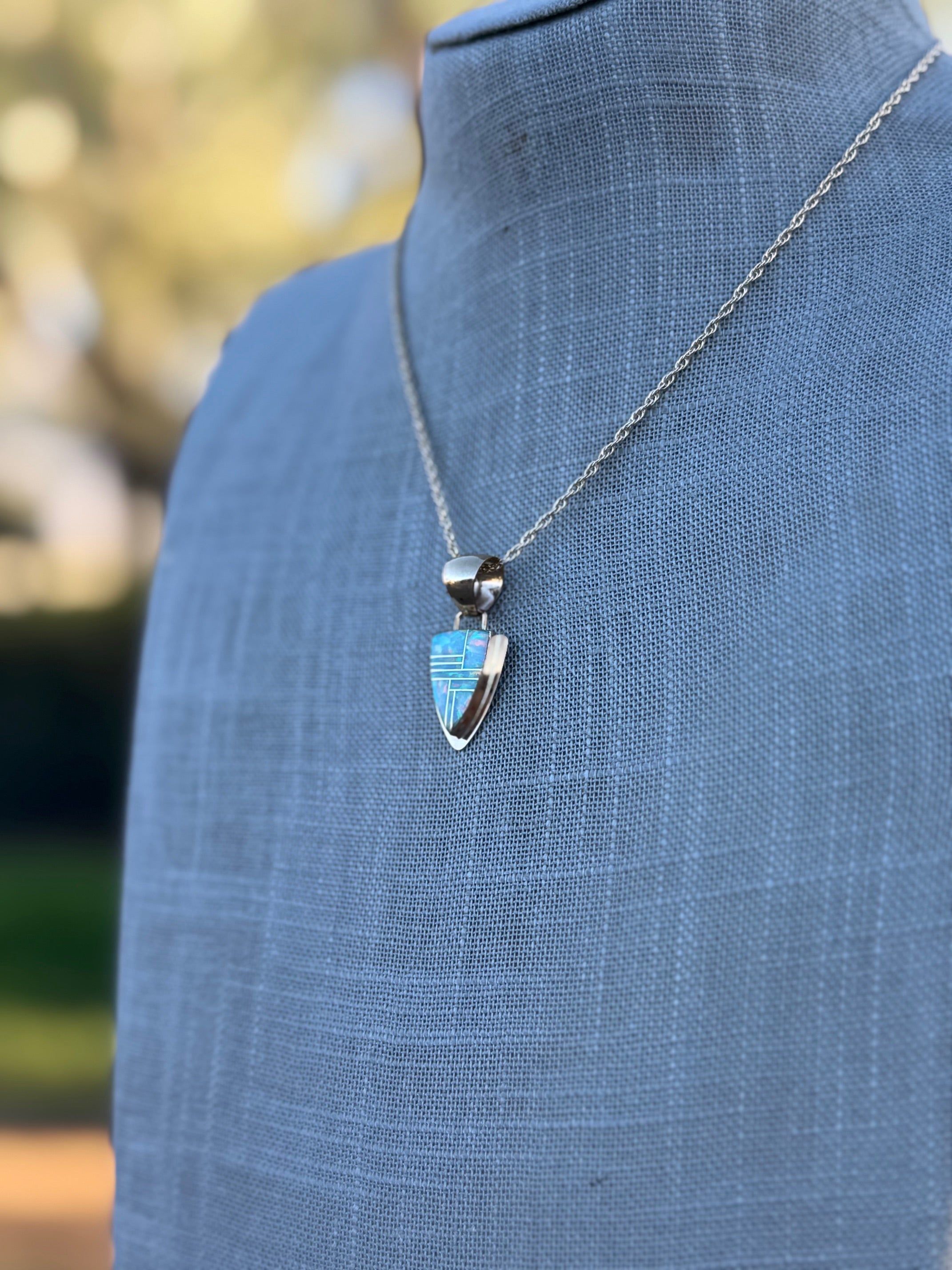 Handmade Gold Filled Over Sterling Silver & Opal Inlay Pendant Necklace