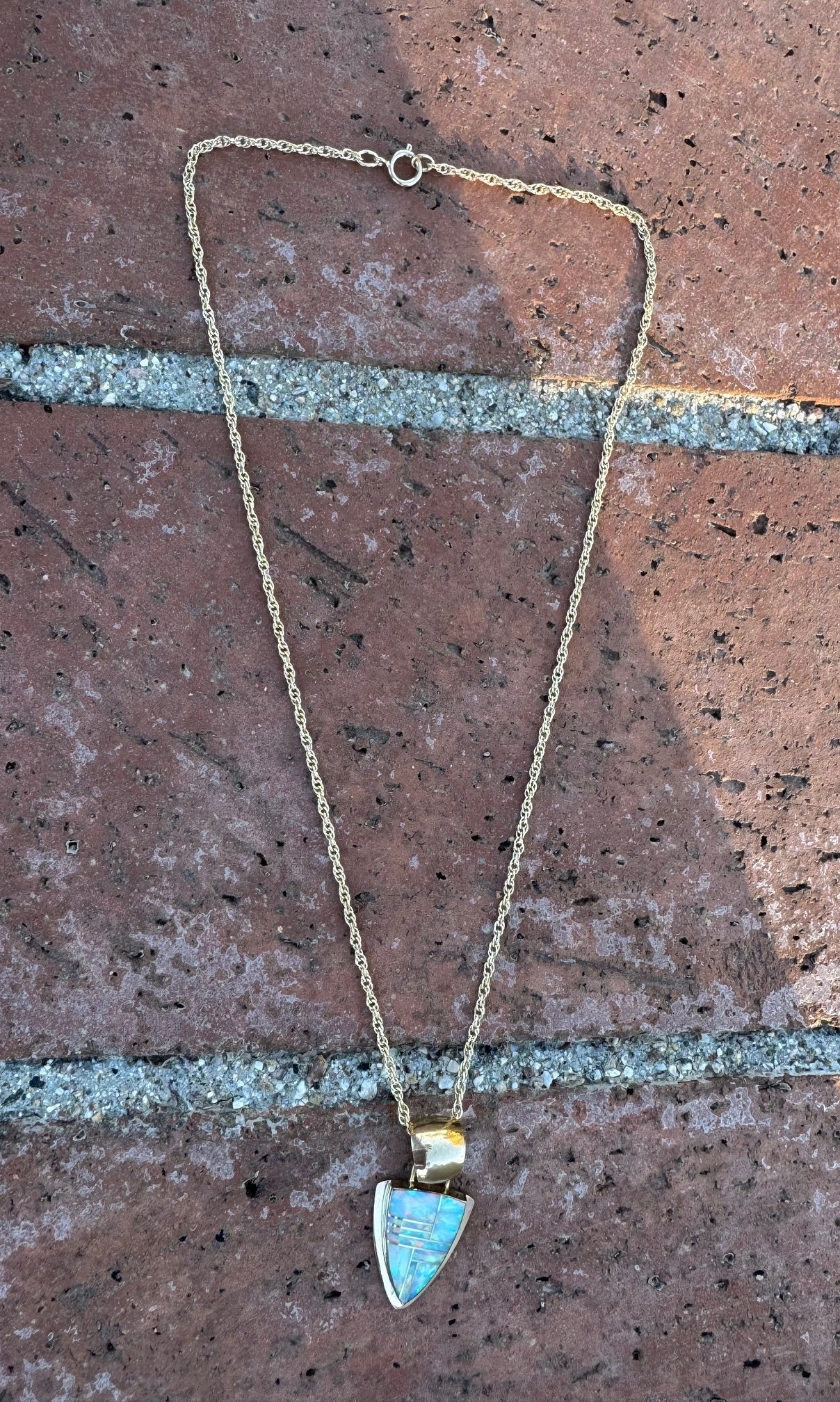 Handmade Gold Filled Over Sterling Silver & Opal Inlay Pendant Necklace