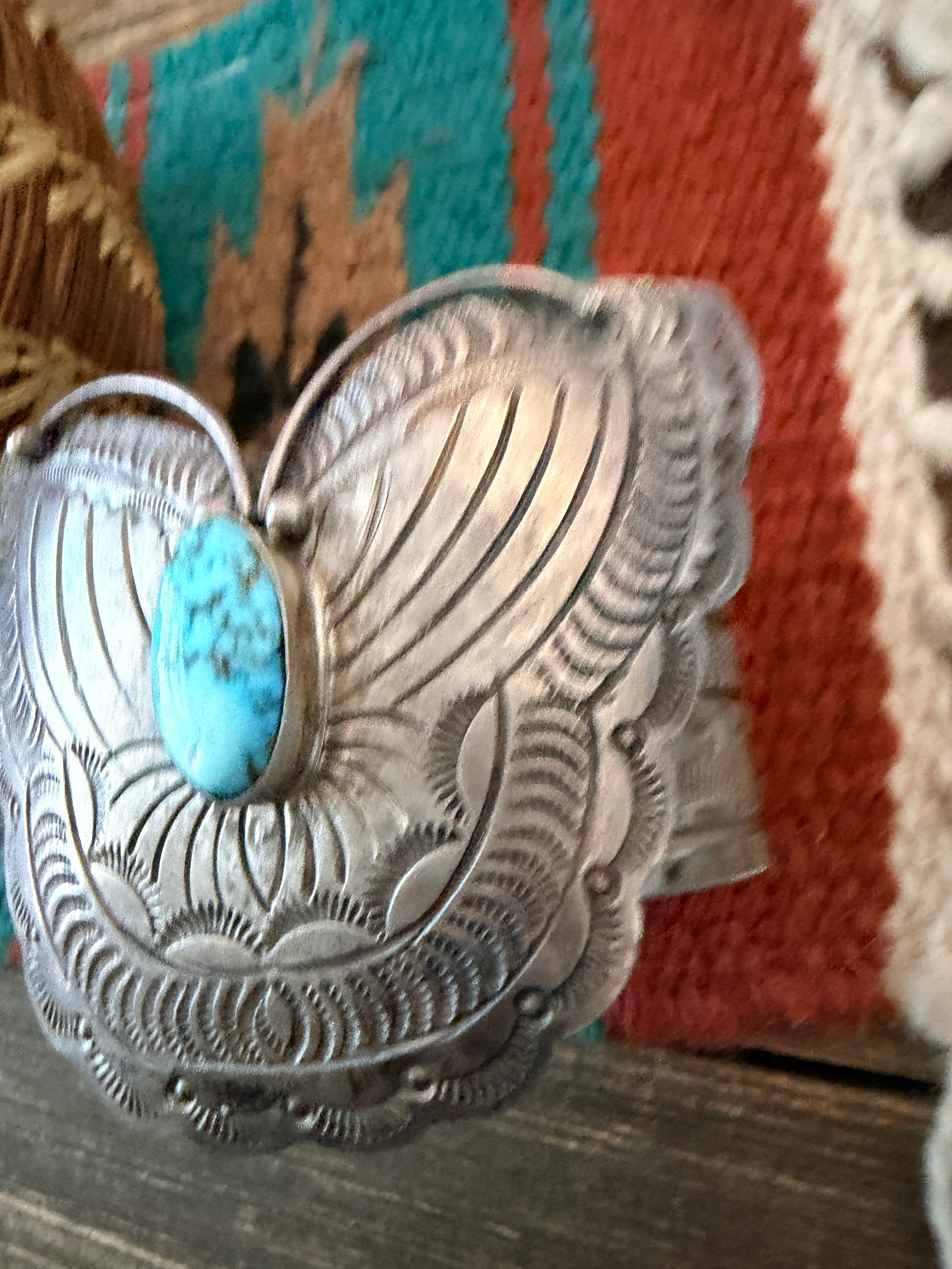 Handcrafted Turquoise & Sterling Silver Butterfly Cuff Bracelet by Bobby Johnson