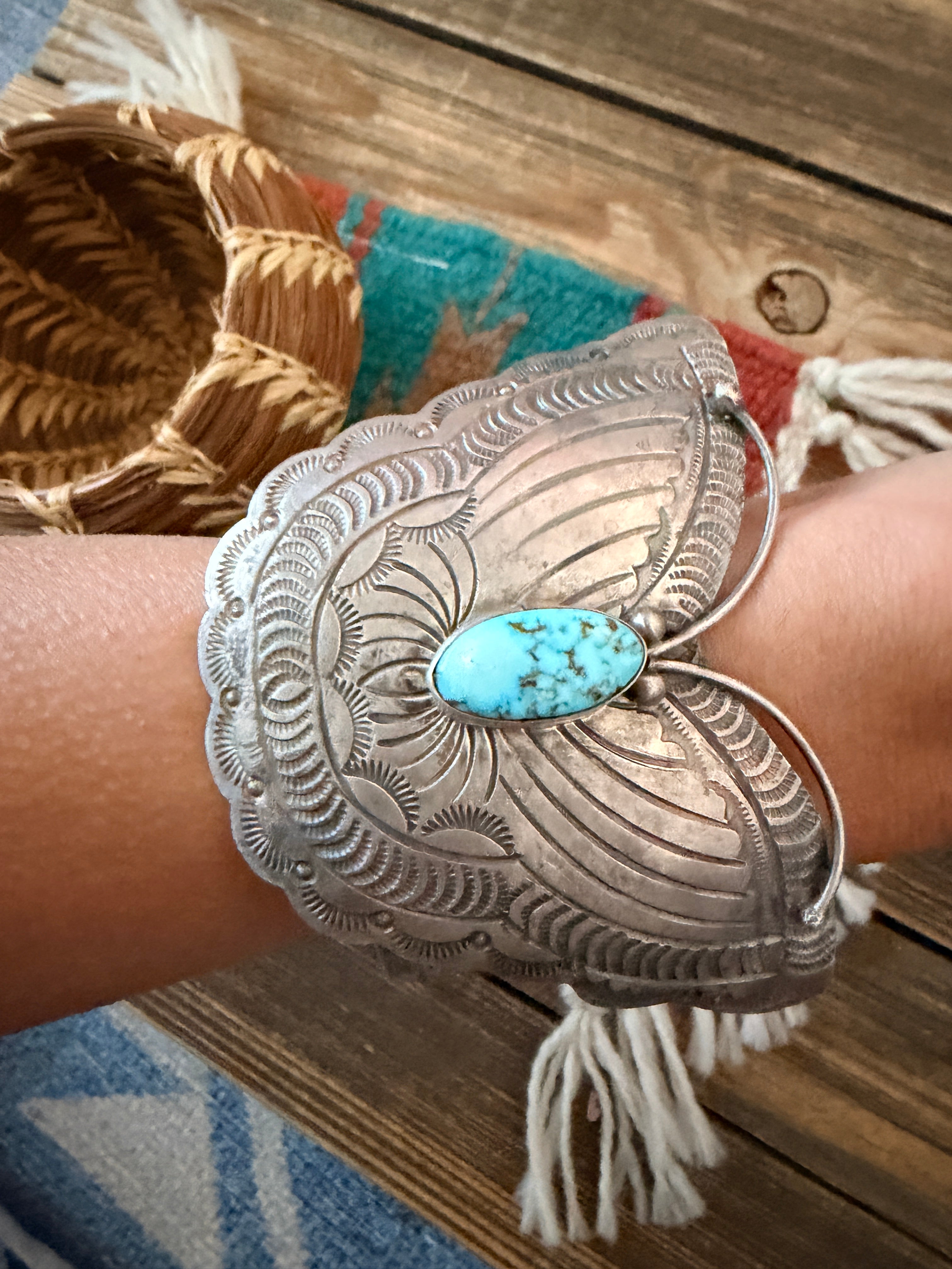 Handcrafted Turquoise & Sterling Silver Butterfly Cuff Bracelet by Bobby Johnson