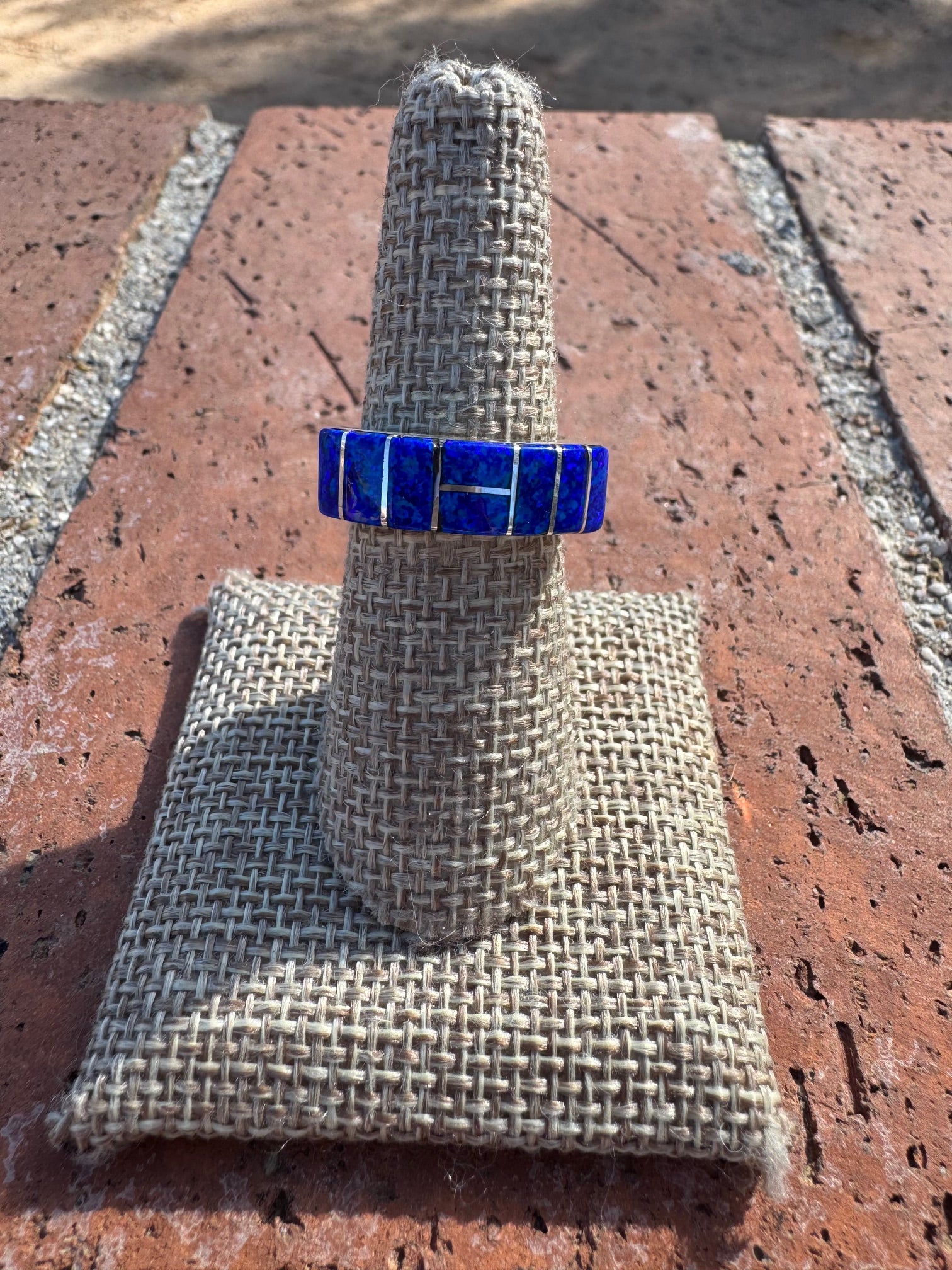 Handcrafted Sterling Silver & Royal Blue Opal Inlay Band Ring Size 7