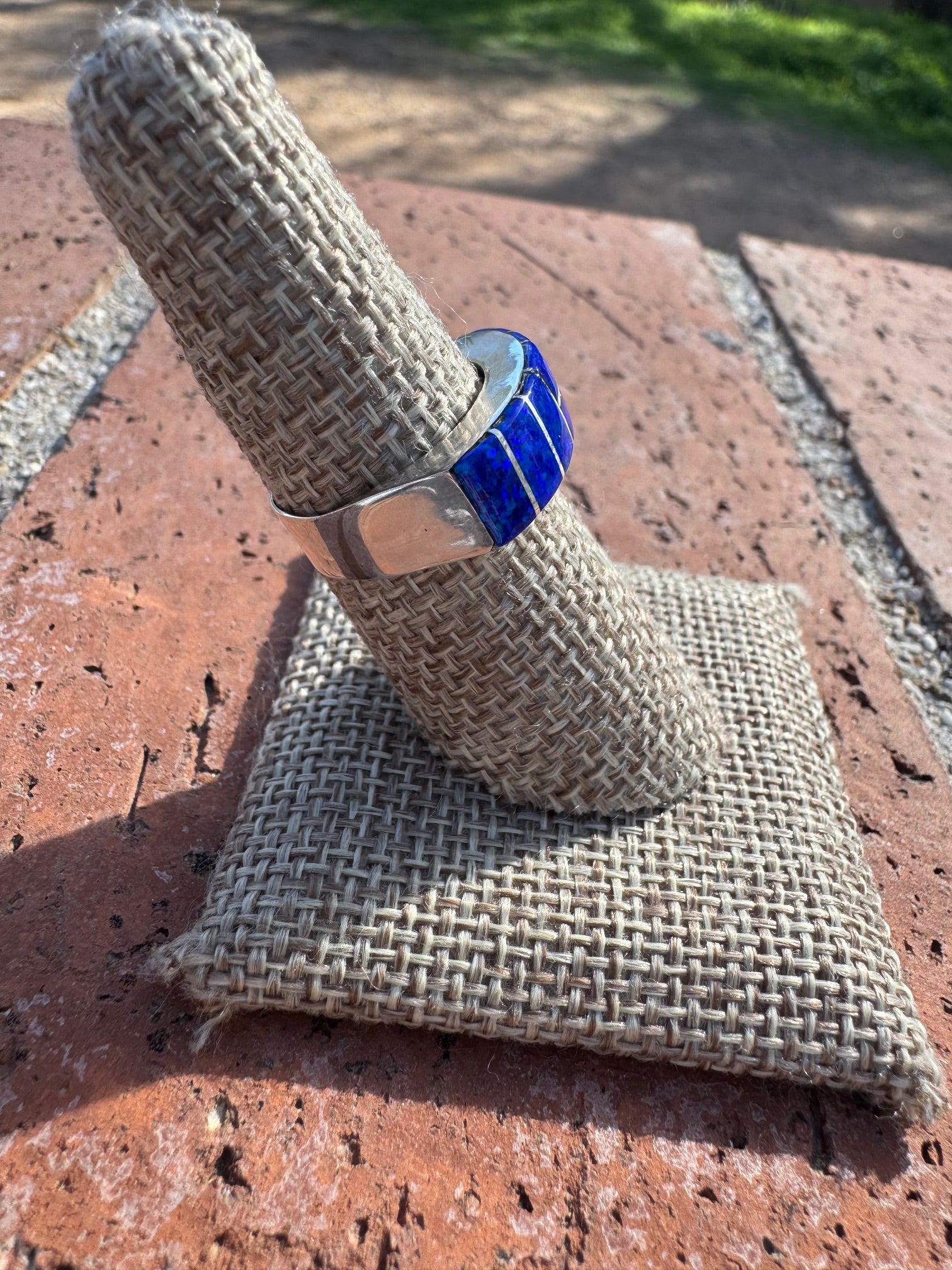 Handcrafted Sterling Silver & Royal Blue Opal Inlay Band Ring Size 7