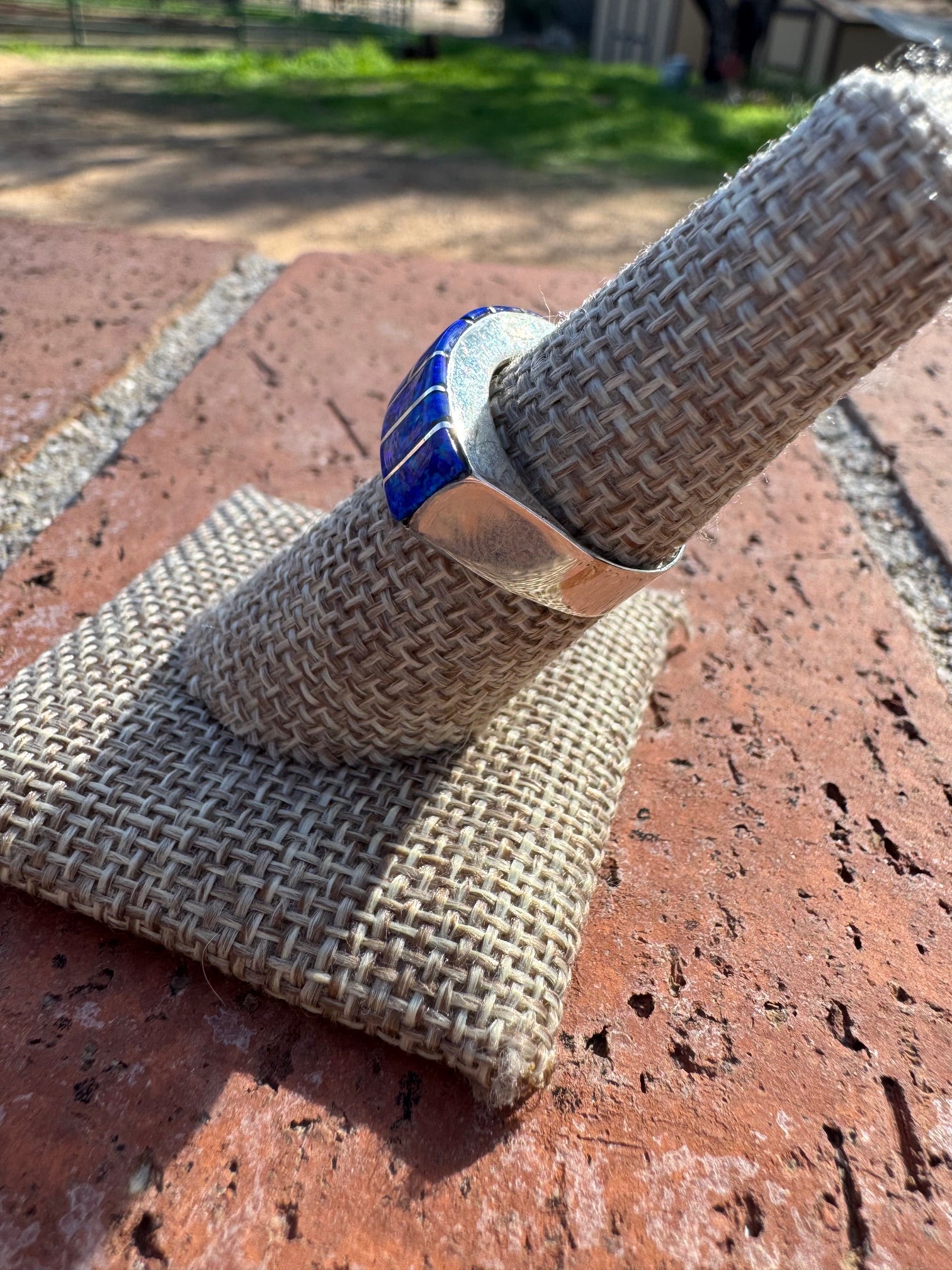 Handcrafted Sterling Silver & Royal Blue Opal Inlay Band Ring Size 7
