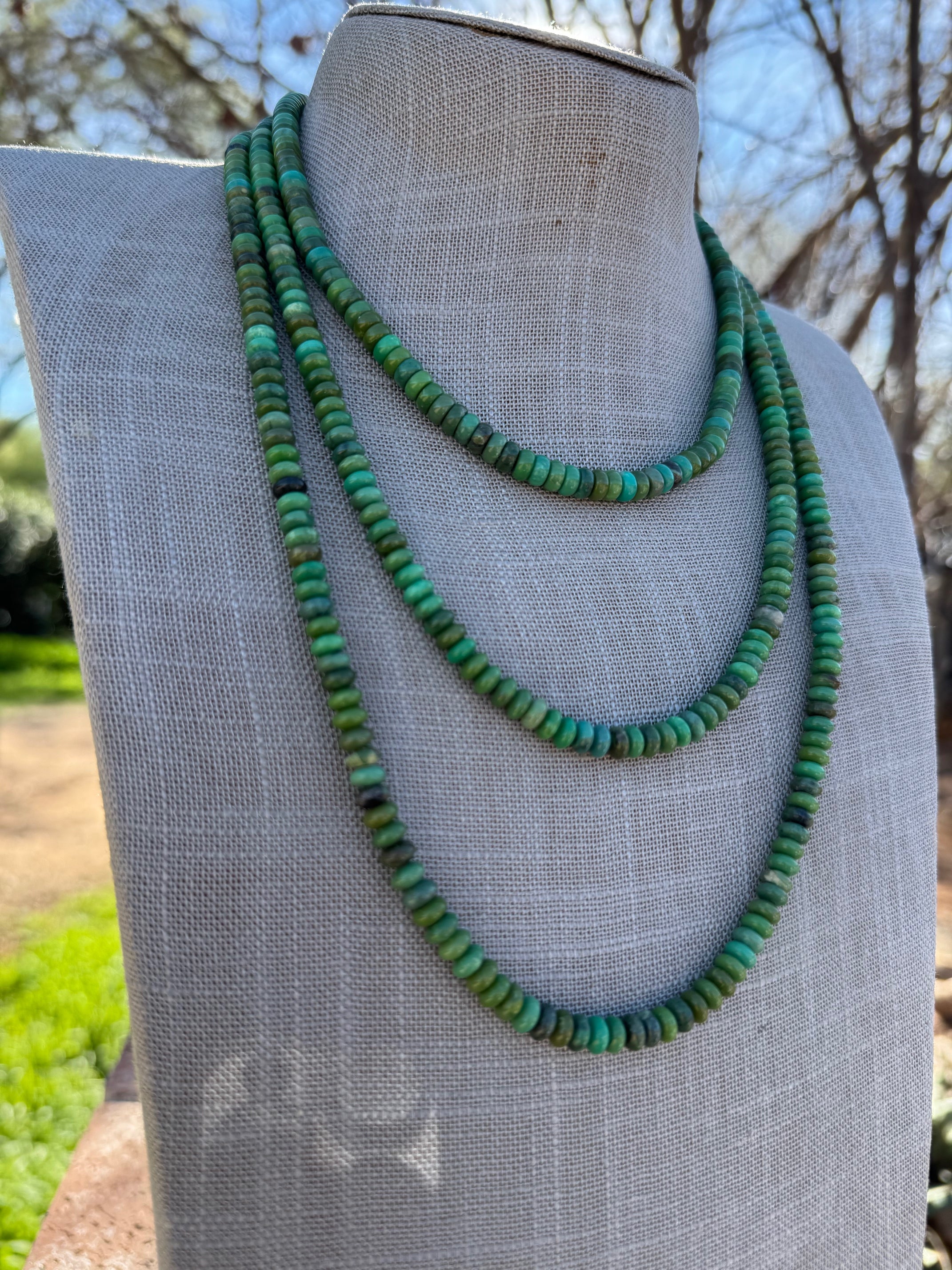 Handcrafted Sterling Silver & Rolled Royston Turquoise Beaded Necklace