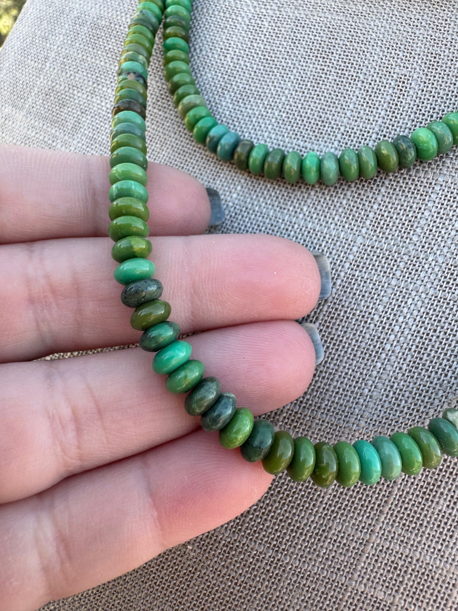 Handcrafted Sterling Silver & Rolled Royston Turquoise Beaded Necklace