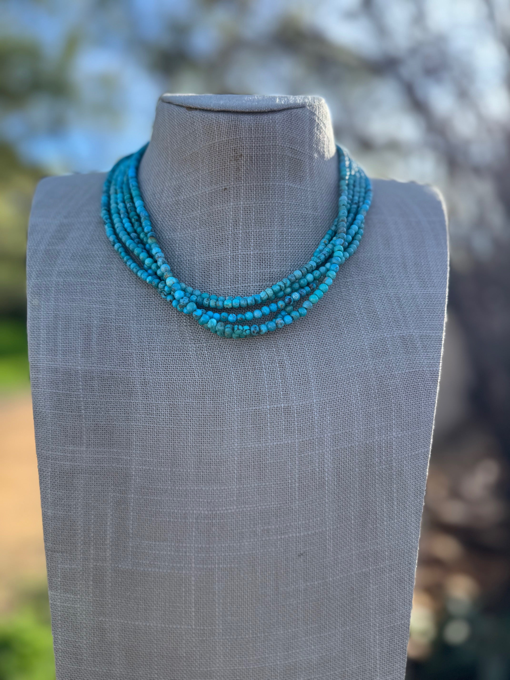 Handcrafted Sterling Silver & Kingman Turquoise Beaded Necklace 17"