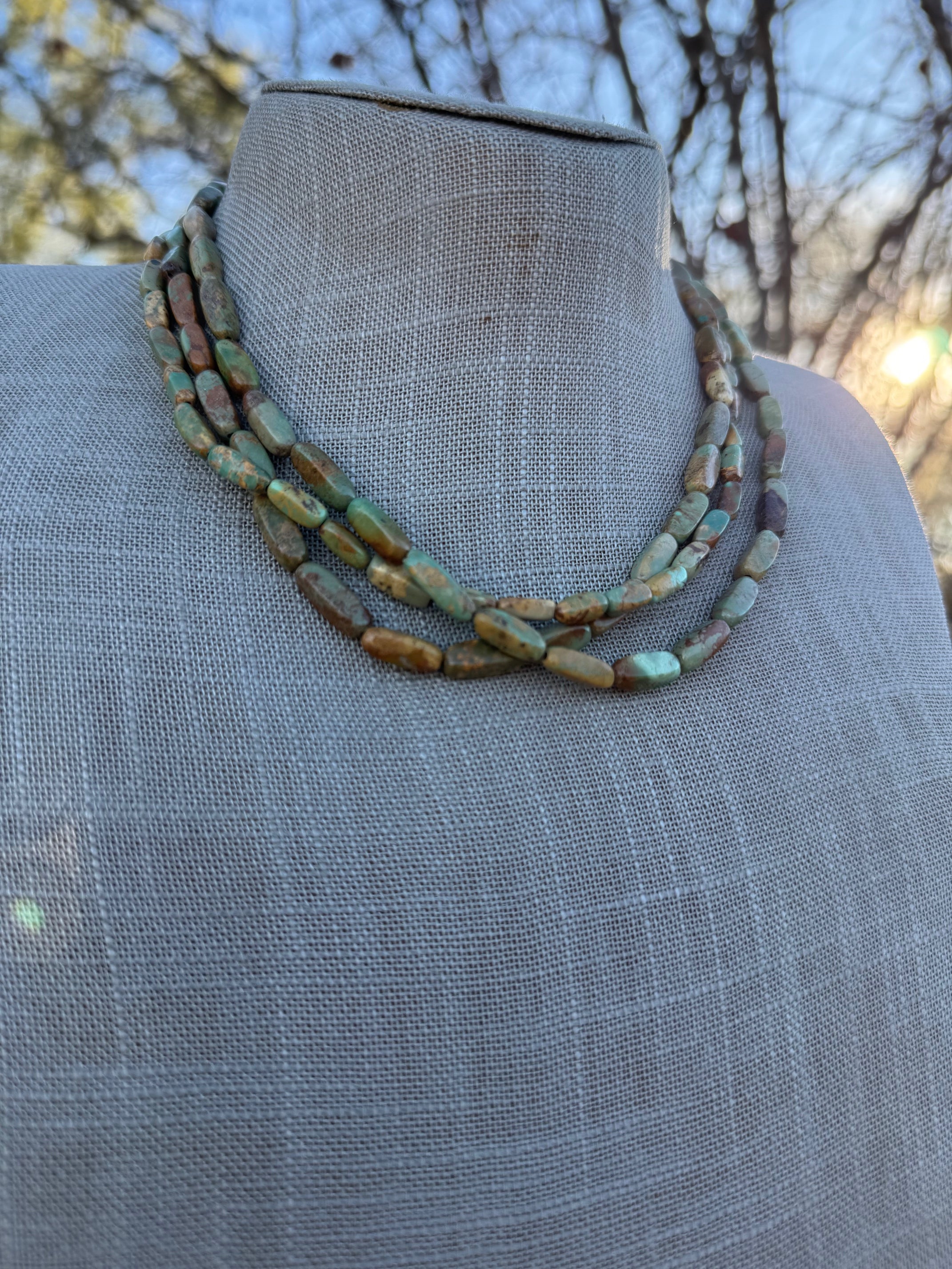 Handcrafted Sterling Silver & Royston Turquoise Barrel beaded Necklace 17"