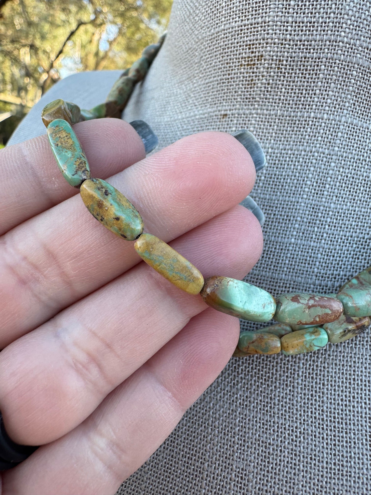 Handcrafted Sterling Silver & Royston Turquoise Barrel beaded Necklace 17"