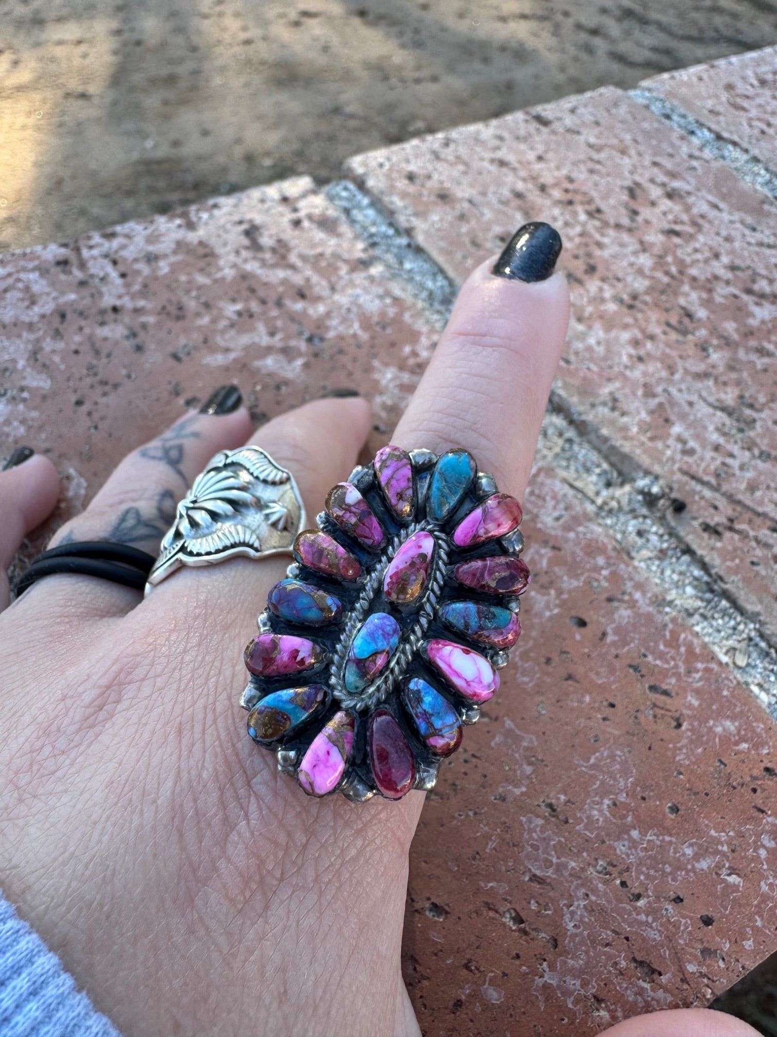 Handcrafted Pink Dream & Sterling Silver Cluster Adjustable Ring