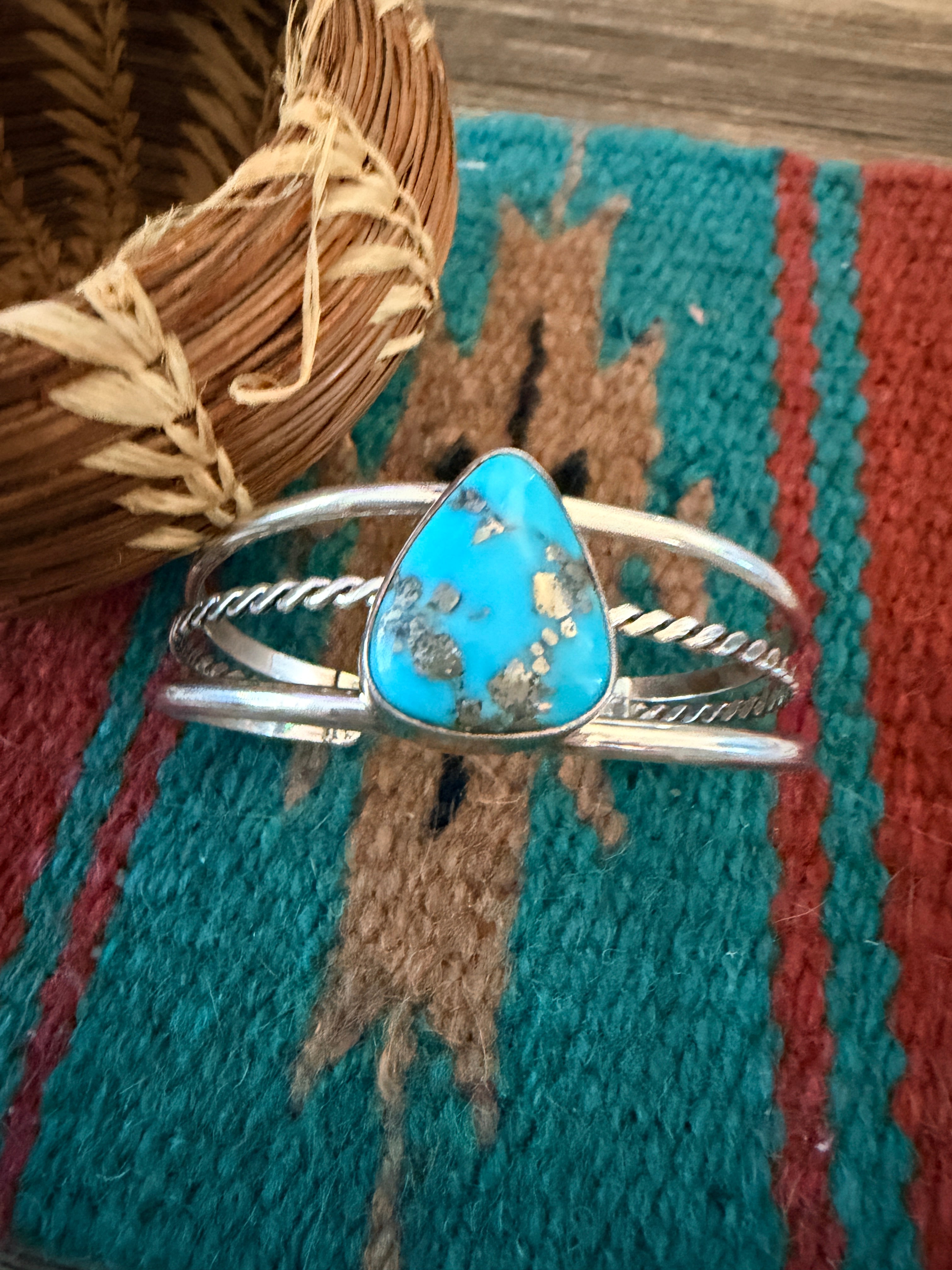 Handcrafted Morenci Turquoise & Sterling Silver Cuff Bracelet