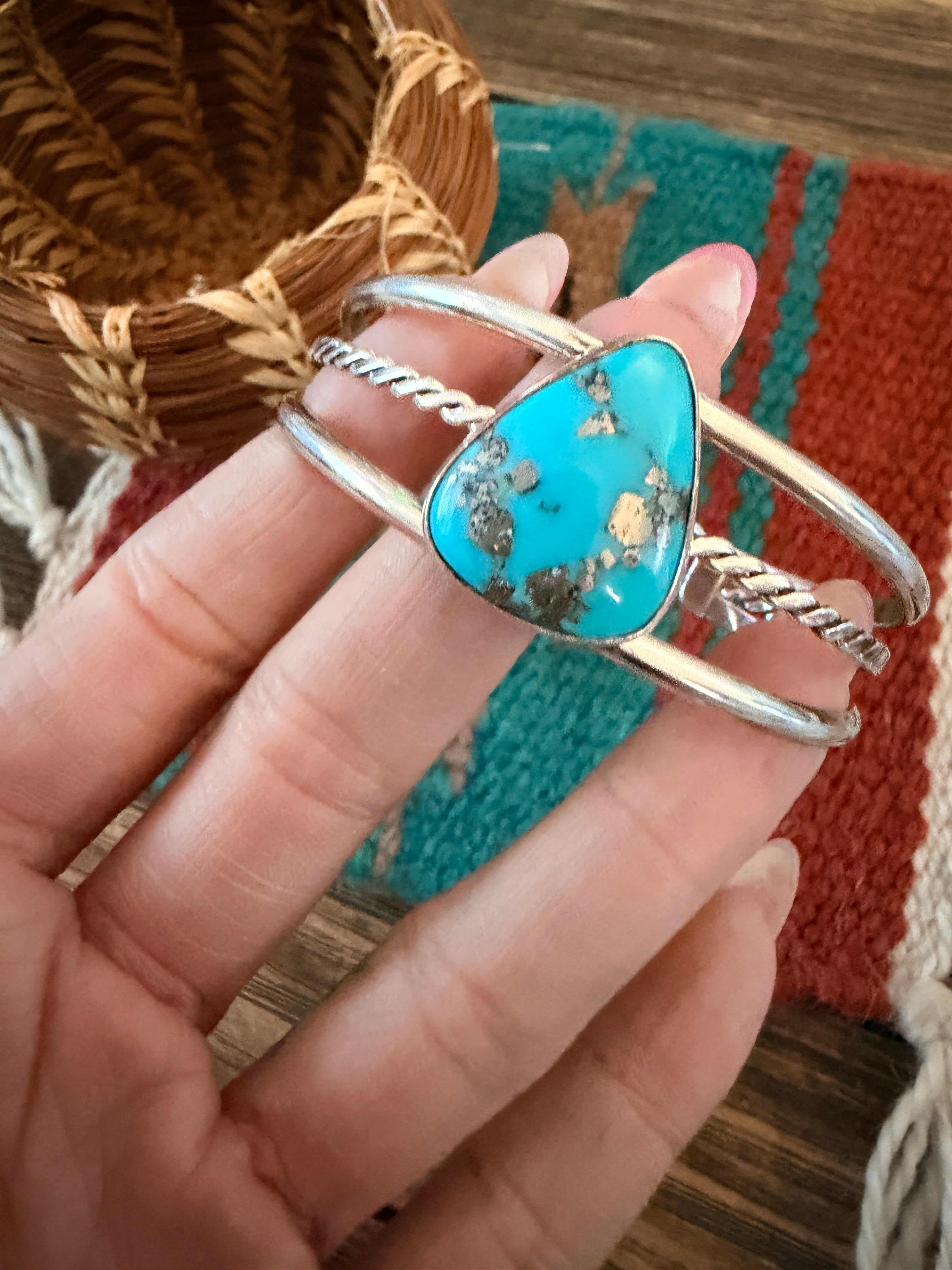 Handcrafted Morenci Turquoise & Sterling Silver Cuff Bracelet