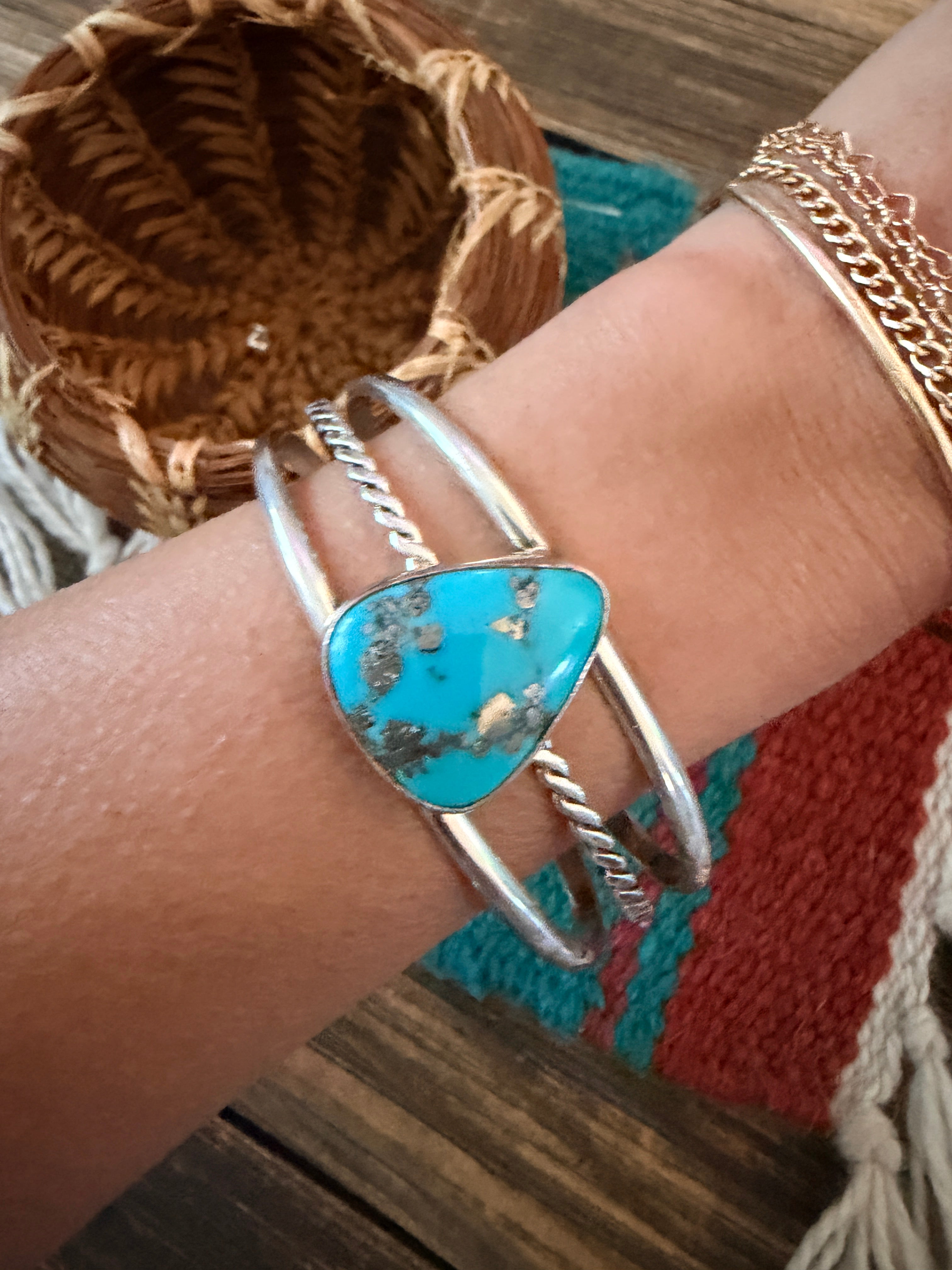 Handcrafted Morenci Turquoise & Sterling Silver Cuff Bracelet