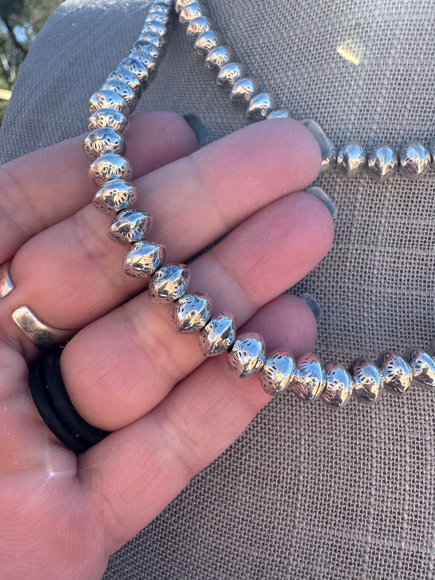 Handmade Sterling Silver Elegant Saucer 8mm Beaded Necklace