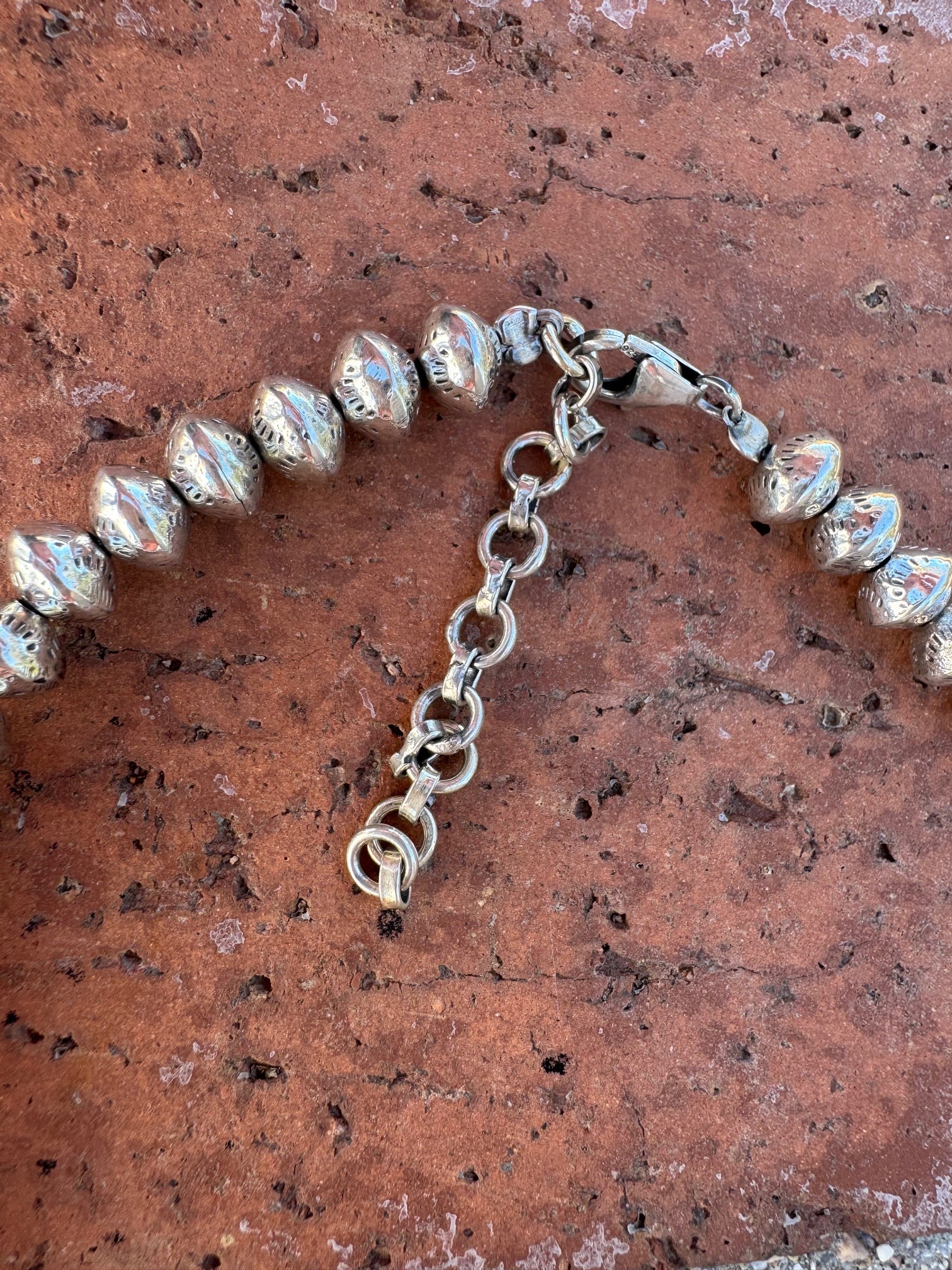 Handmade Sterling Silver Elegant Saucer 8mm Beaded Necklace