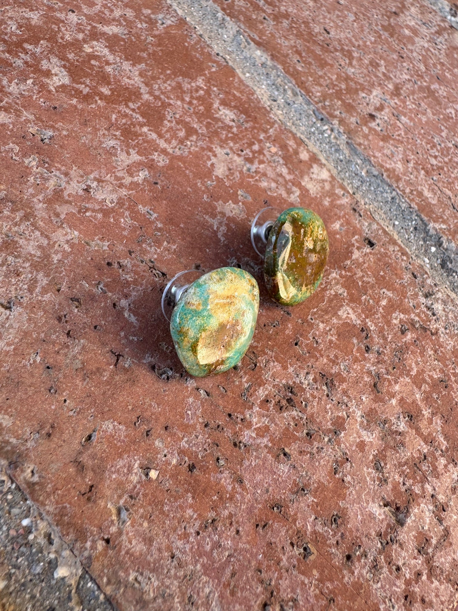 Handcrafted Sterling Silver & Turquoise Circle Slab Stud Earrings