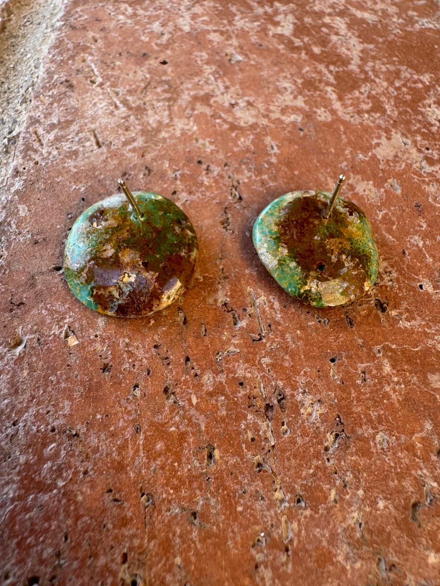 Handcrafted Sterling Silver & Turquoise Circle Slab Stud Earrings