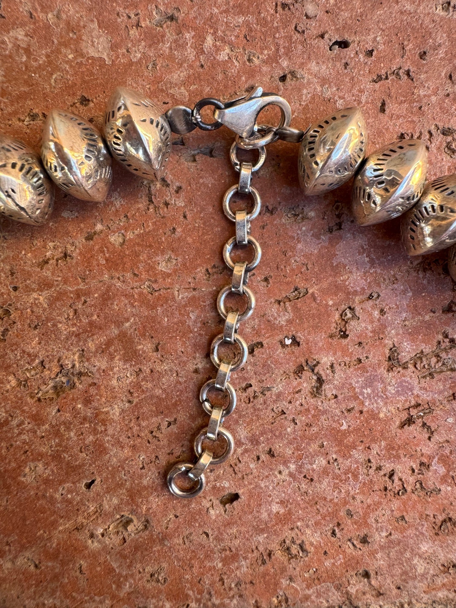 Handmade Sterling Silver Stamped 10mm Beaded Necklace 14"