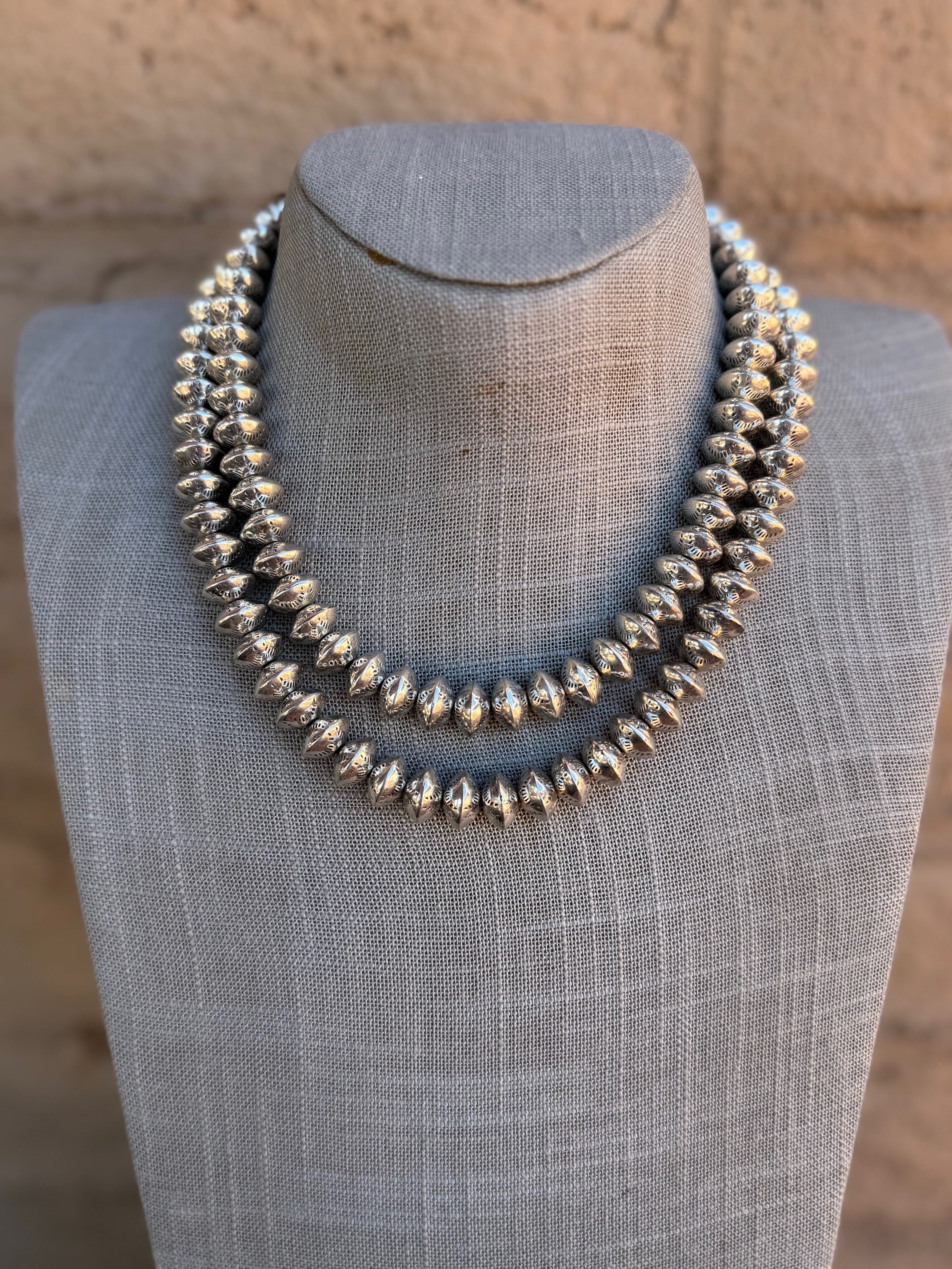 Handmade Sterling Silver Stamped 12mm Beaded Necklace