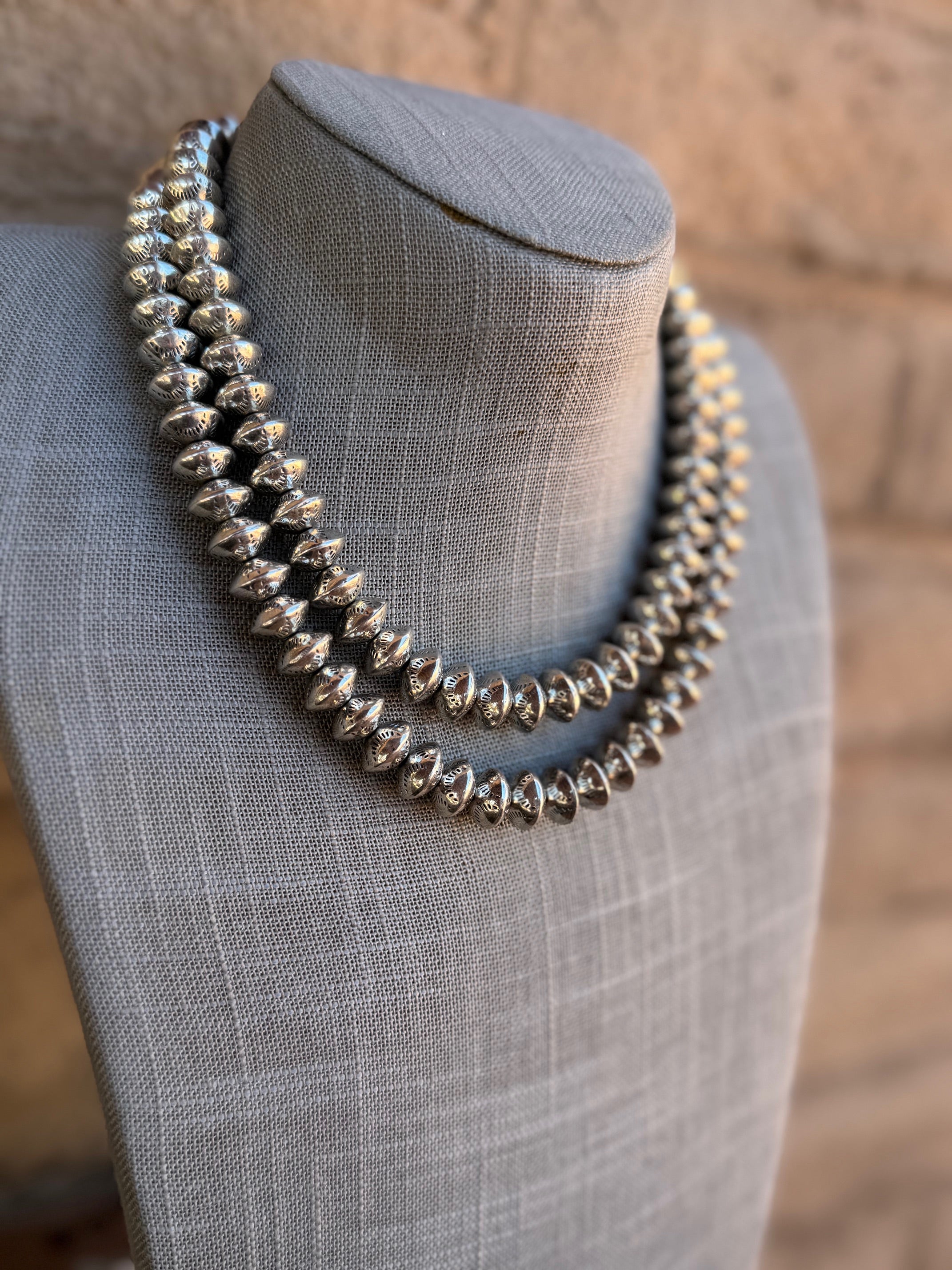 Handmade Sterling Silver Stamped 12mm Beaded Necklace