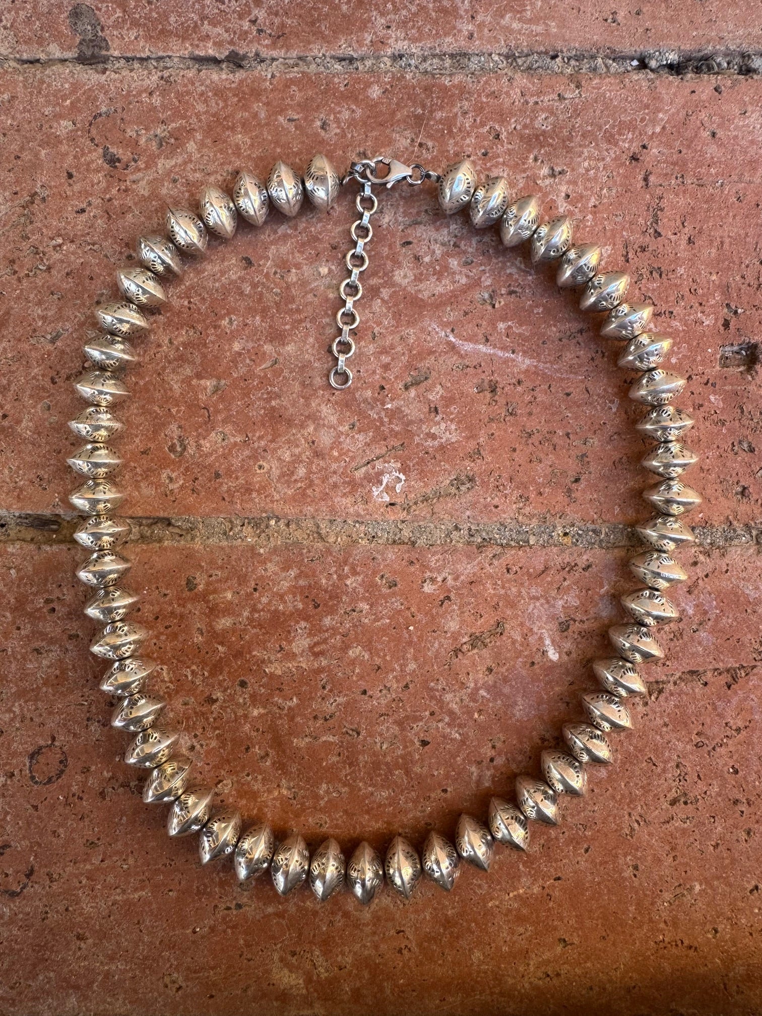 Handmade Sterling Silver Stamped 12mm Beaded Necklace