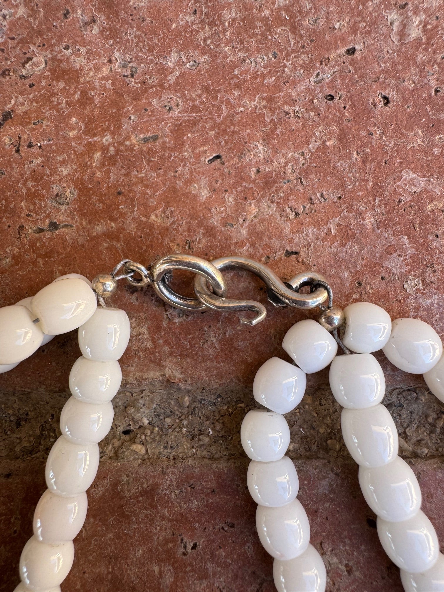 Handcrafted Kingman Turquoise & Mother of Pearl Sterling Silver 3 strand Beaded Necklace 22"