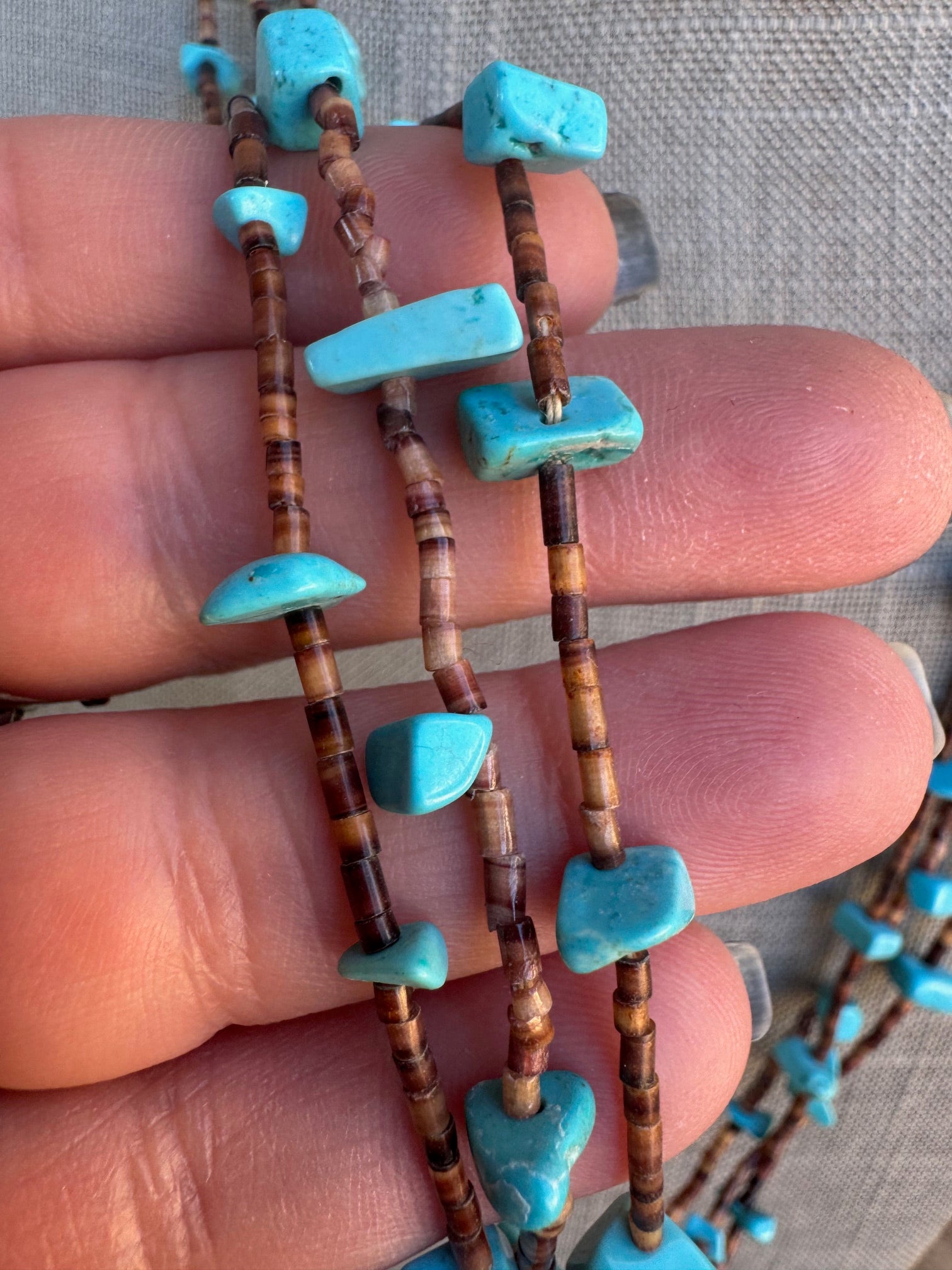 Handcrafted Turquoise & Heishi 3 strand Beaded Necklace 28"