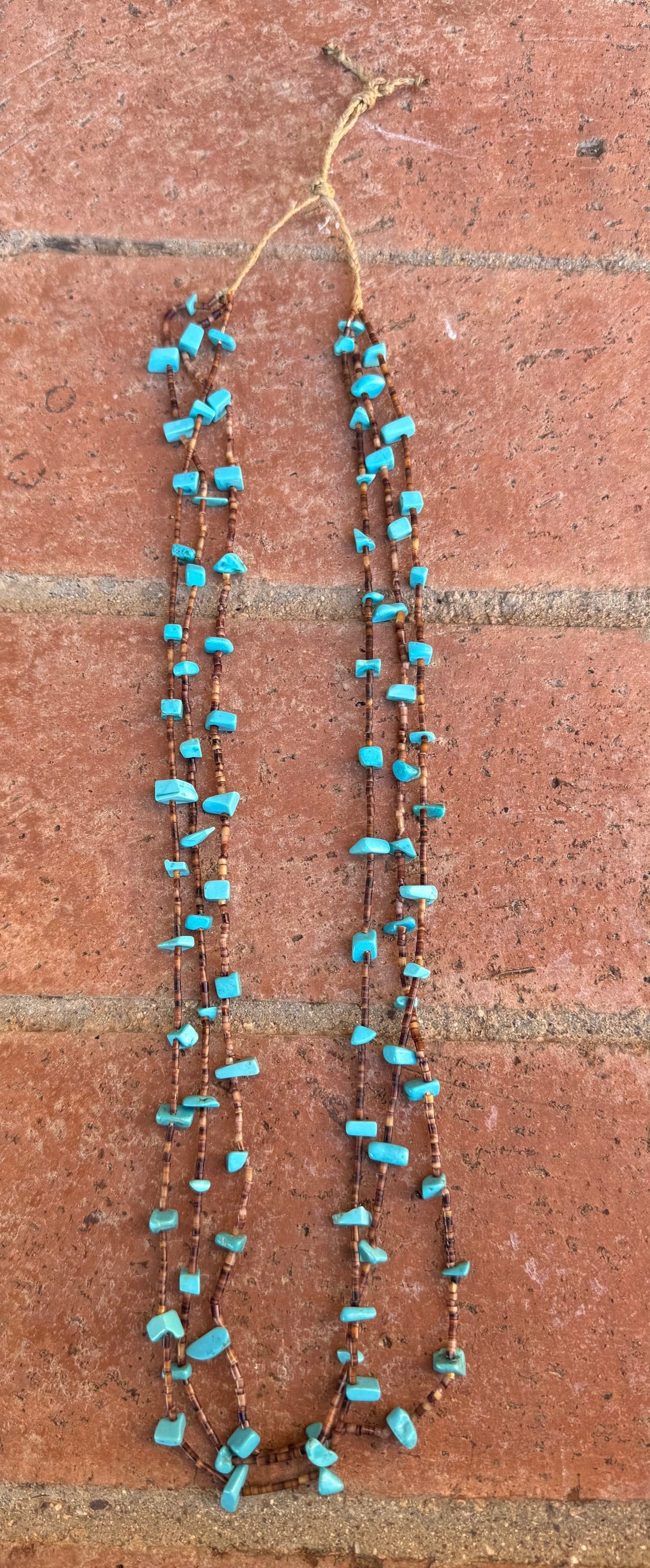 Handcrafted Turquoise & Heishi 3 strand Beaded Necklace 28"